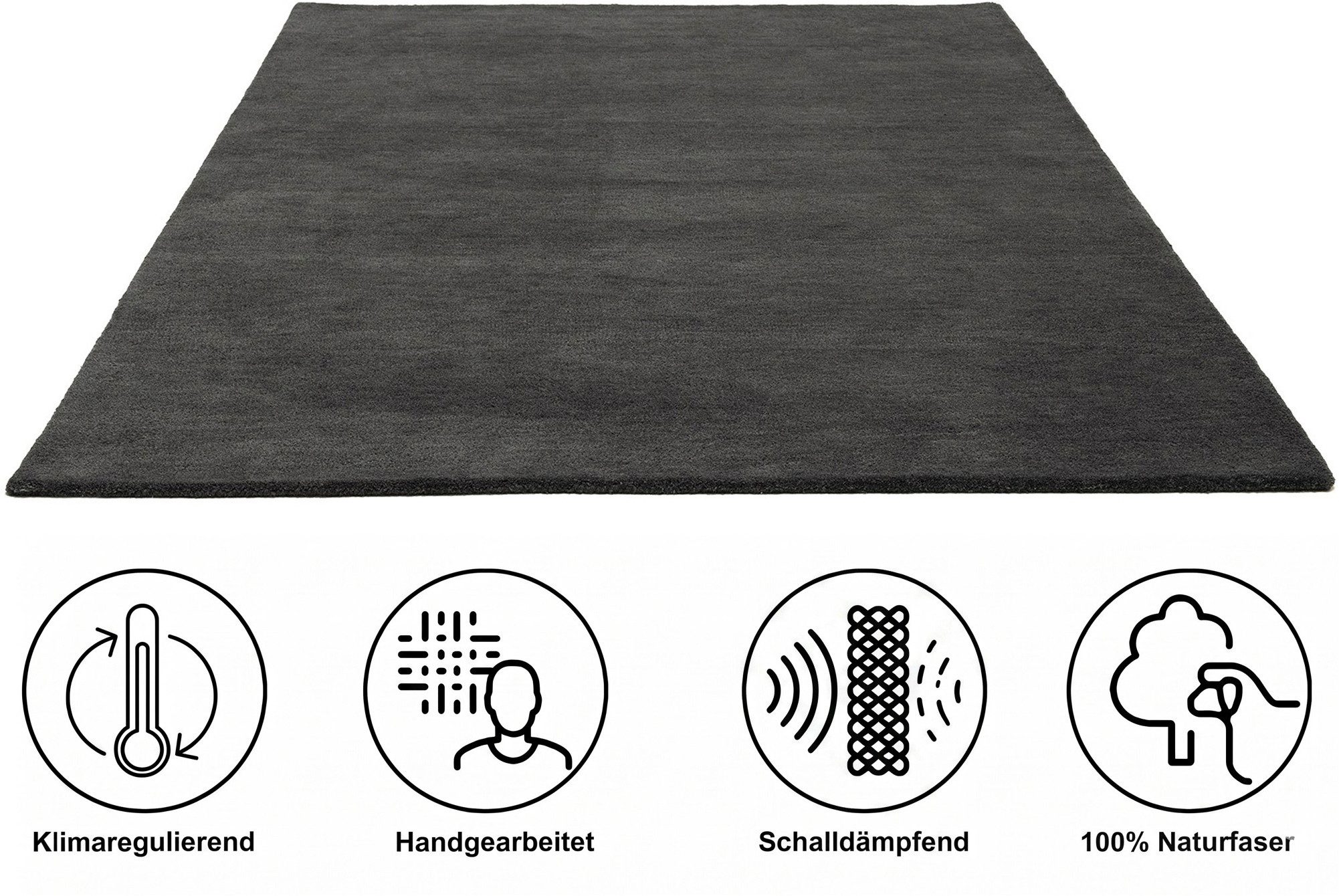 OTTO home Wollteppich Gabbo Natur, Handgefertigt, Teppich, reine Wolle, meliert, rechteckig, Höhe: 14 mm, reine Wolle, Uni, Wohnzimmer, Schlafzimmer, Esszimmer