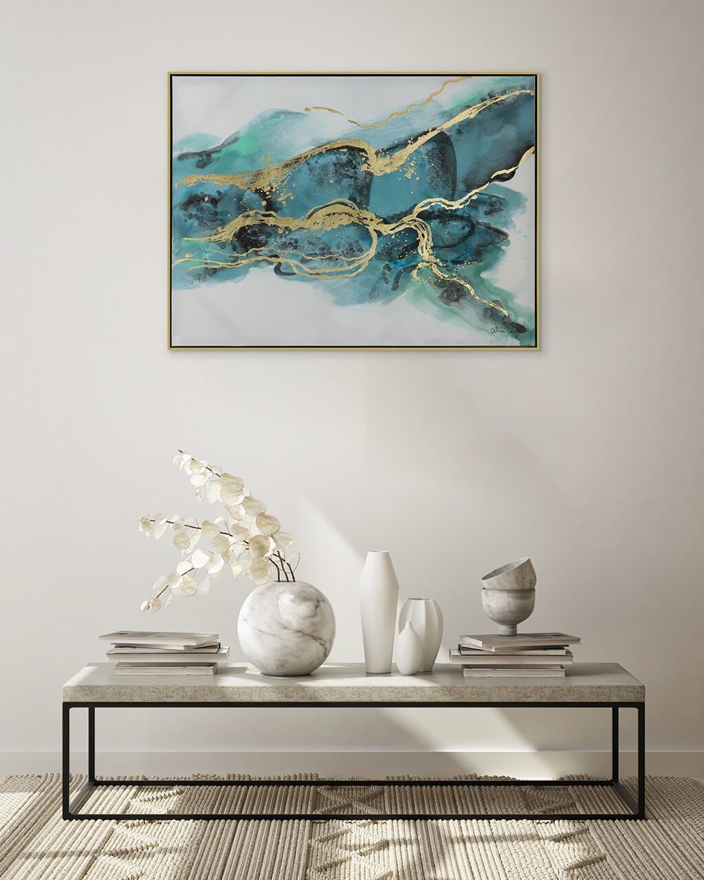 HANDGEMALT Magie 102.5x77.5 cm, Wohnzimmer Türkise Gemälde KUNSTLOFT 100% Leinwandbild Wandbild