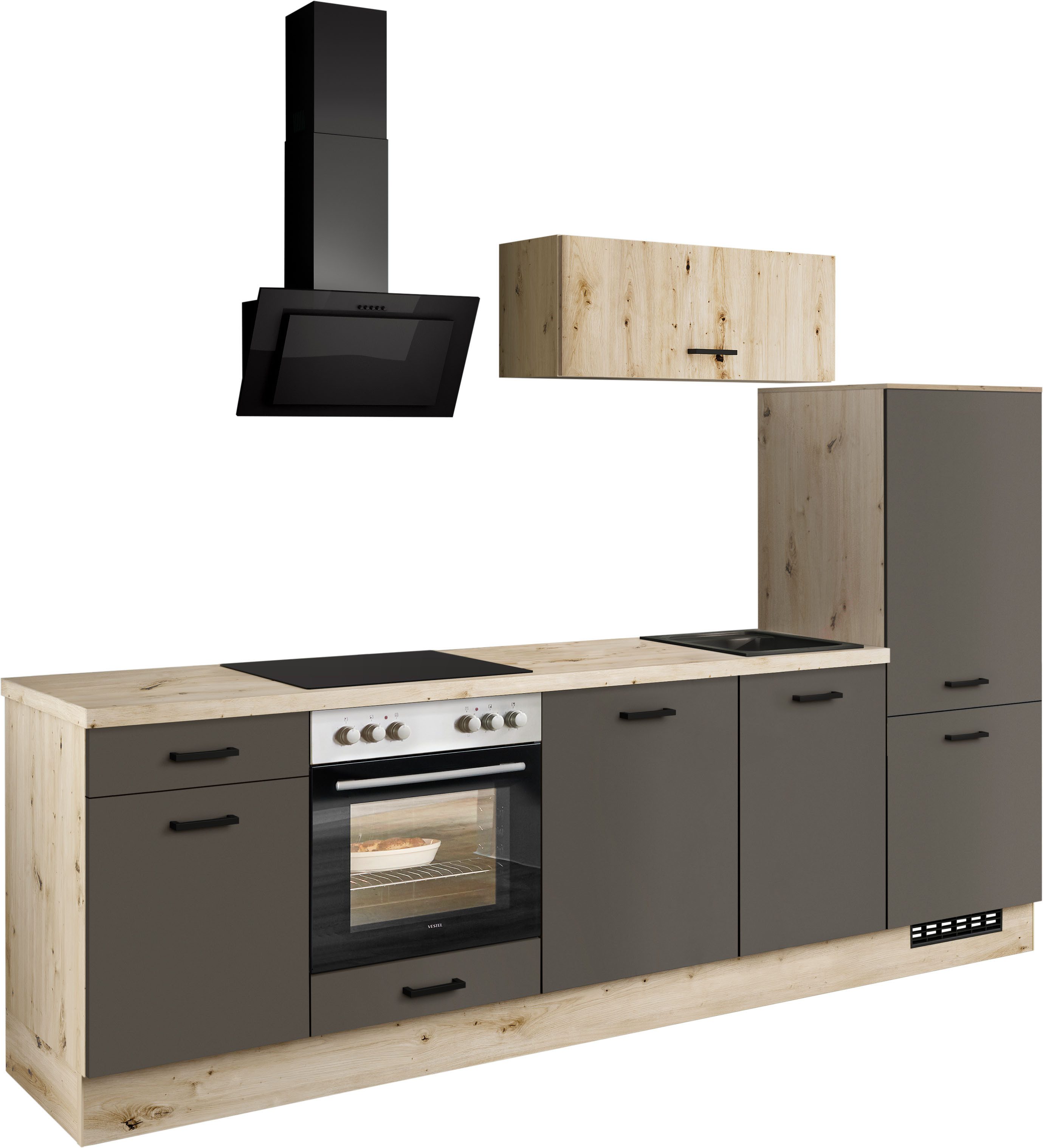 IMPULS KÜCHEN Küchenzeile Lissabon, Ausrichtung wählbar, Schubkästen mit Soft-Close, (Set), vormontiert, in verschiedenen Farben erhältlich, Breite 280 cm