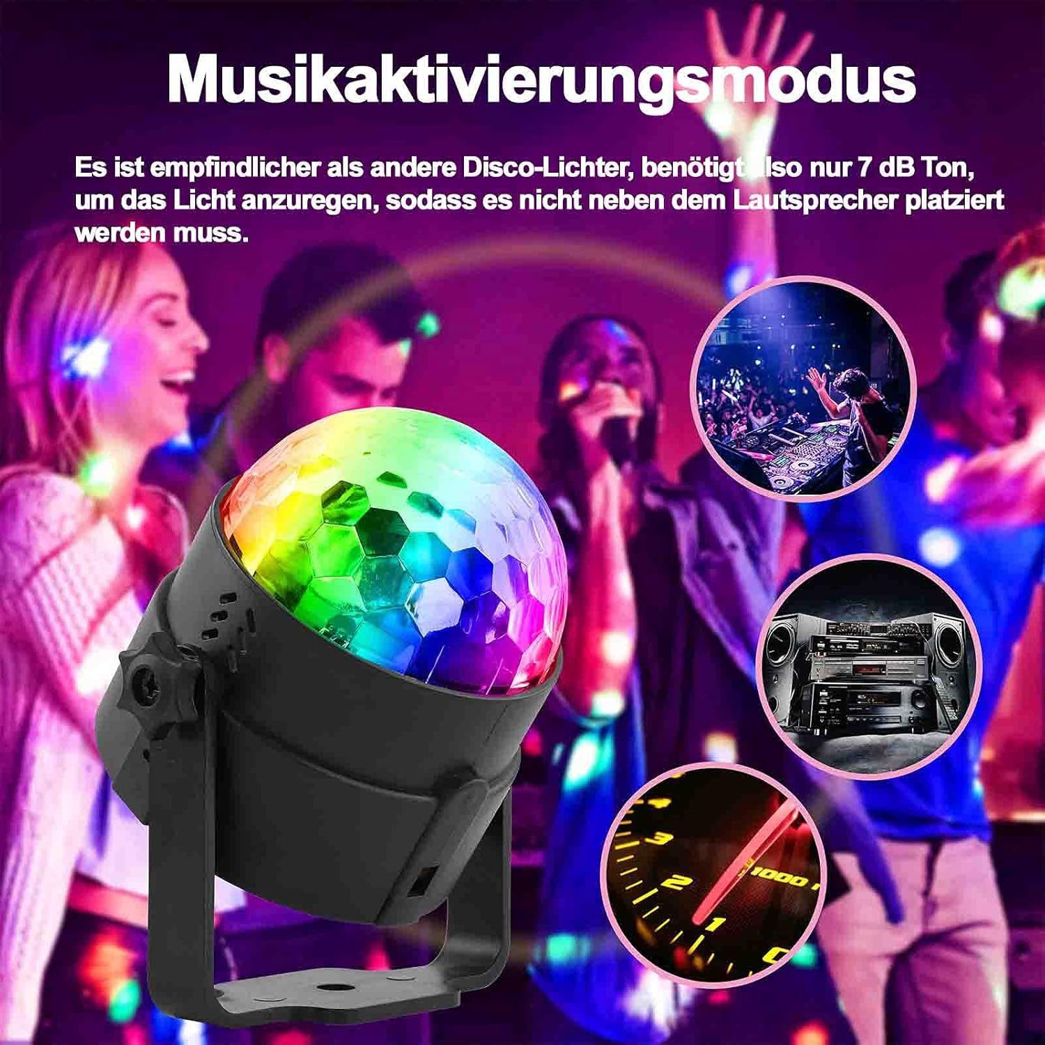 Athlix Discolicht Discokugel LED DJ Party Licht 360° Rotation mit Fernbedienung, LED fest integriert, 40m Reichweite, bis 60m², 7 Farbmuster