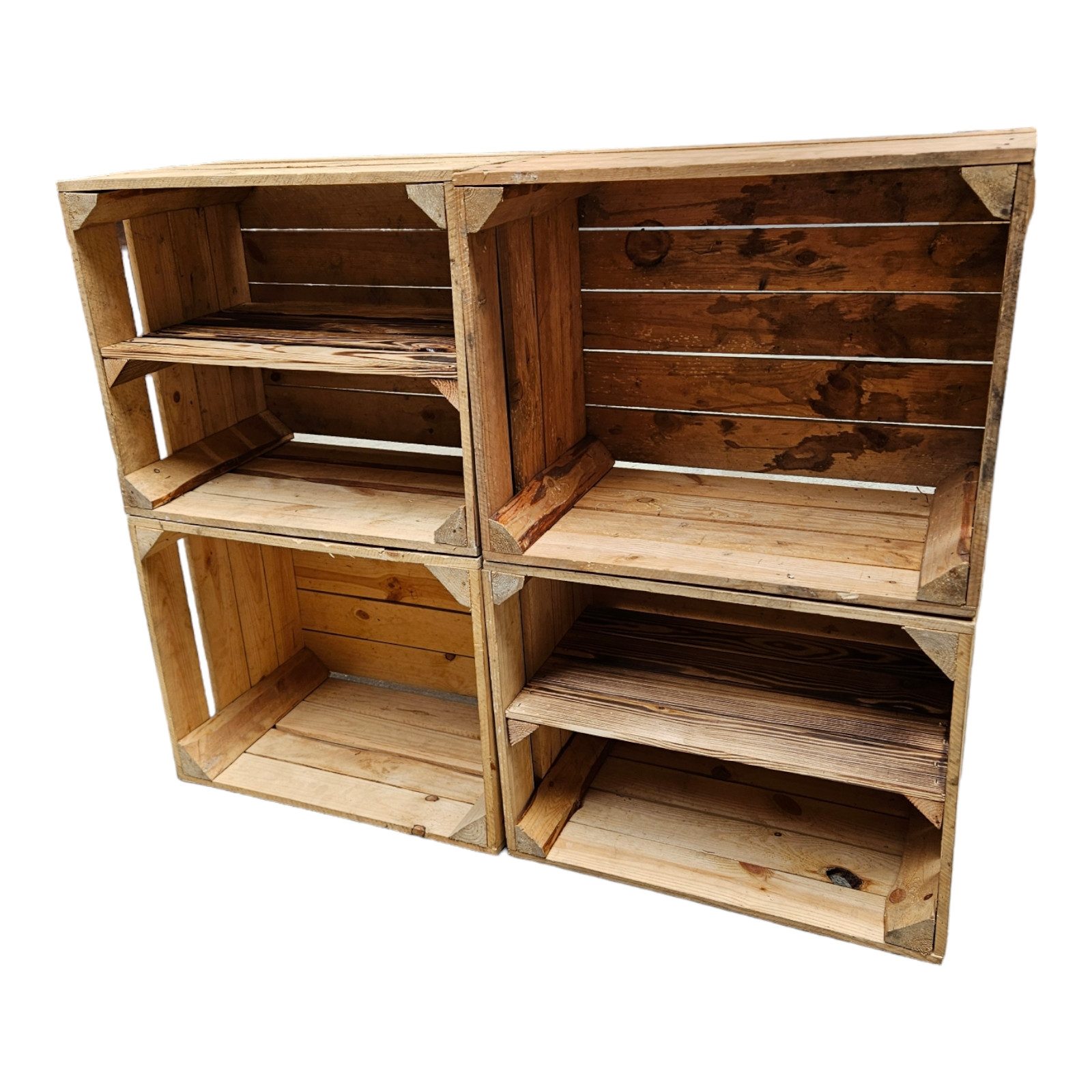 Teramico Holzkiste Holzkisten 4er Set 50 x 40 x 30cm mit Regal Lang Vintage Natur, Vintage Obstkiste