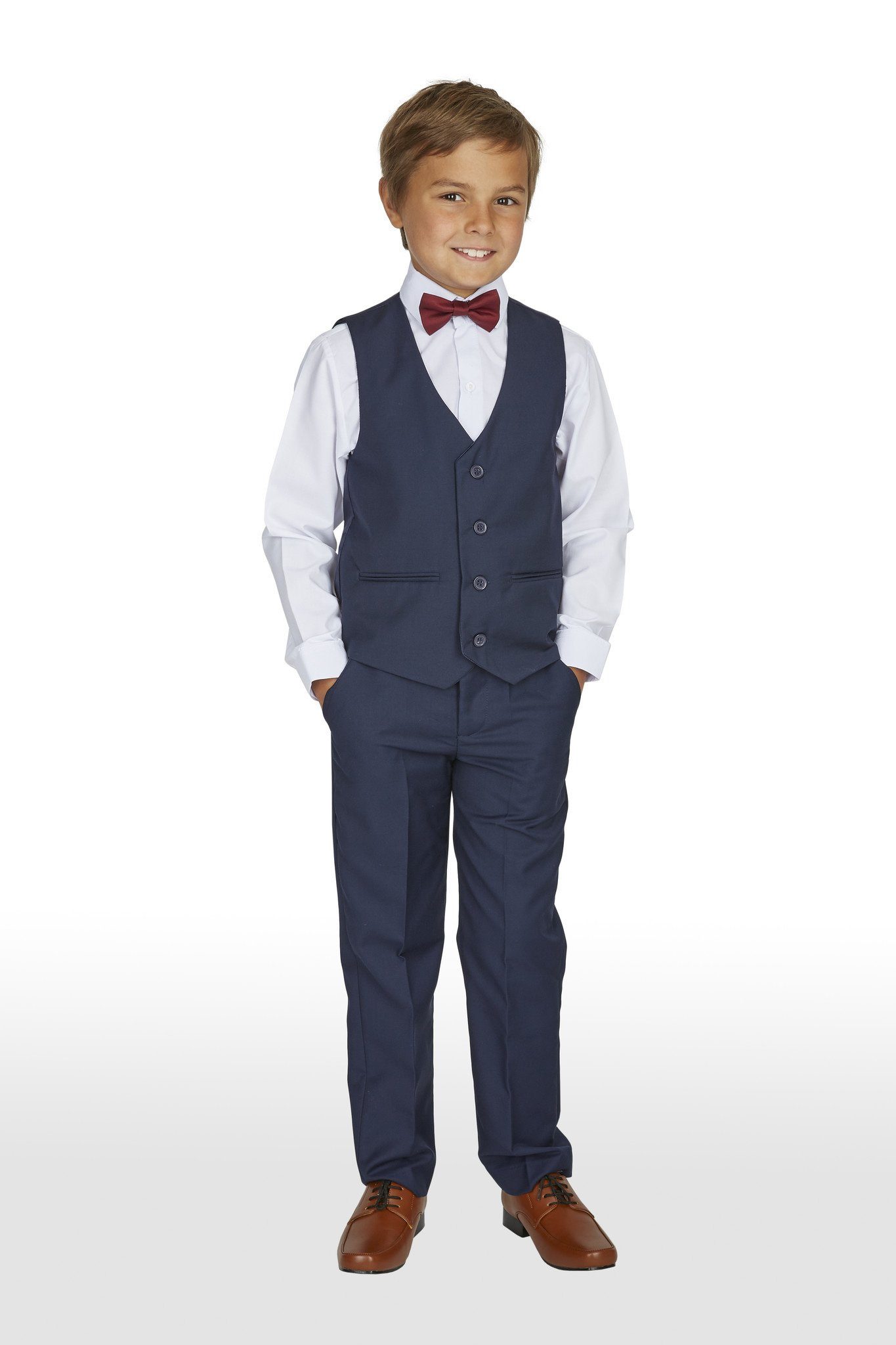 Melli-Trends Kinderanzug Jungen Anzug, 4-teilig, Kommunionanzug, blau (Hemd, Weste, Hose und Fliege) festlich, elegant