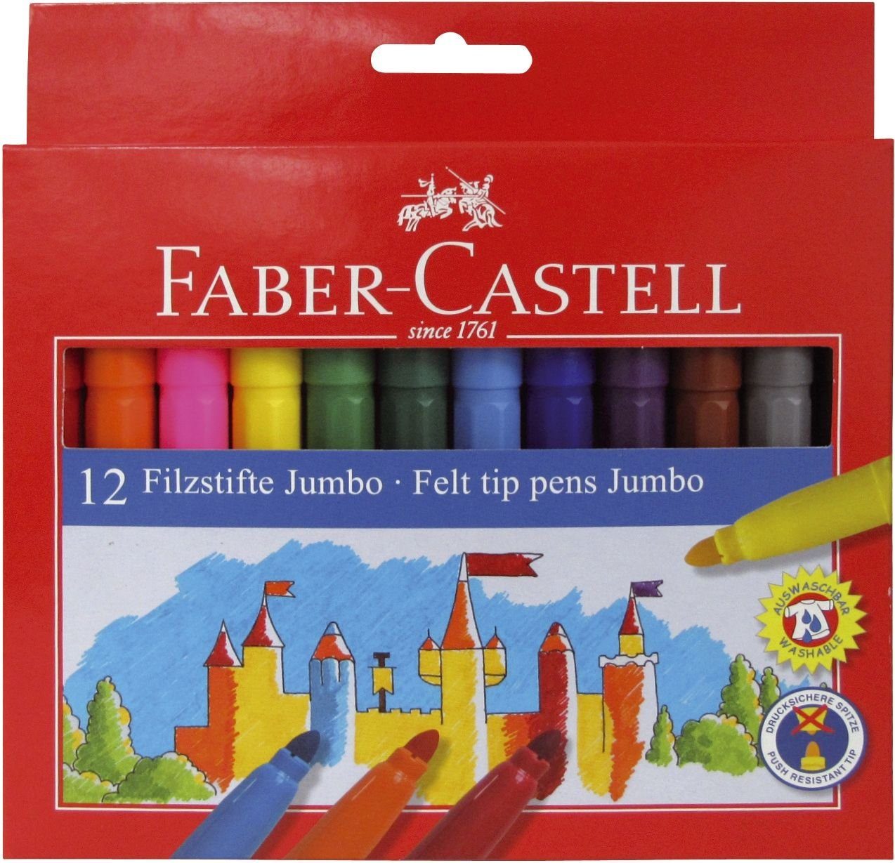 Faber-Castell Jumbo, Fasermaler Faserstift FABER-CASTELL 12er Kartonetui