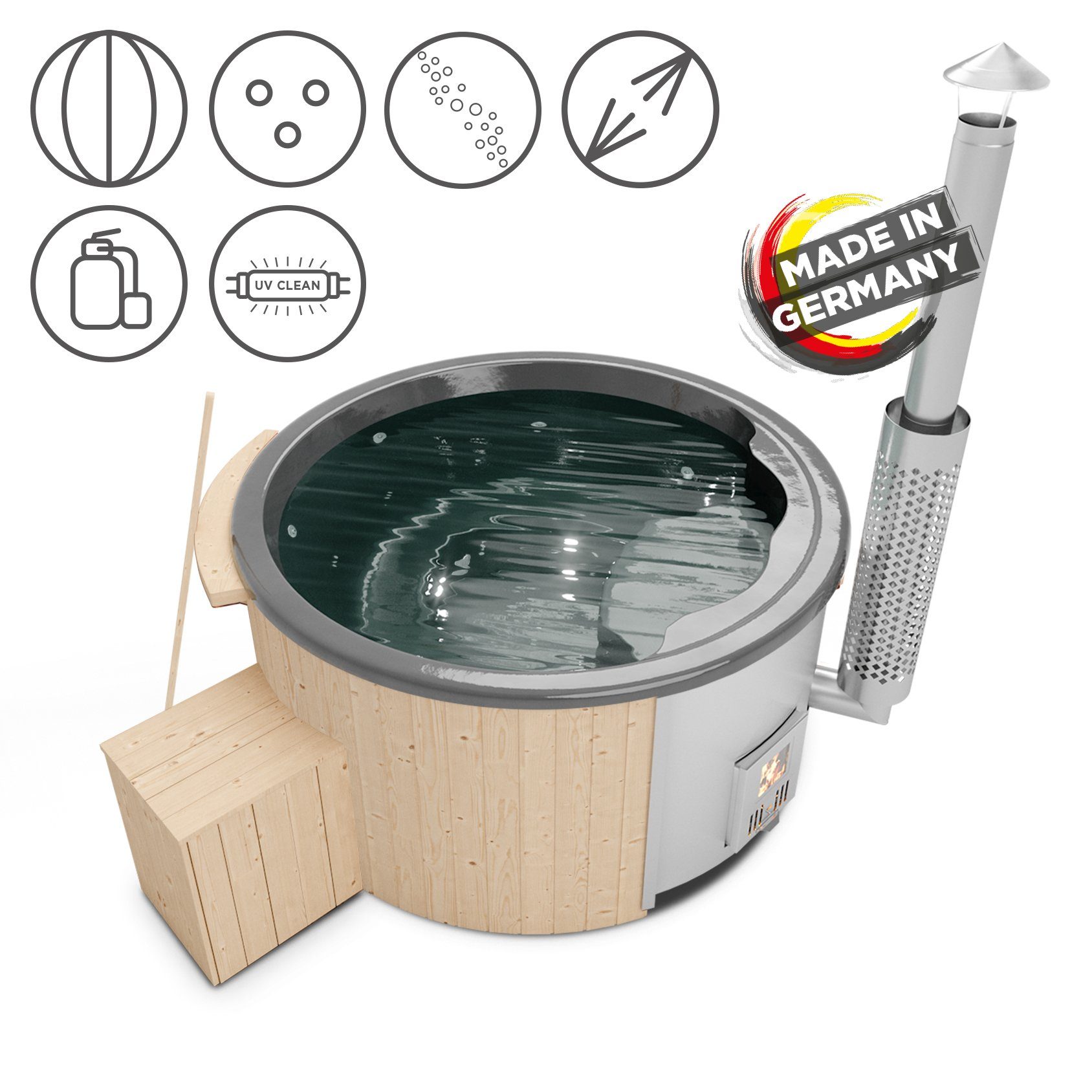 Holzklusiv Whirlpool-Badewanne Hot Tub Saphir Spa Deluxe CleanUV