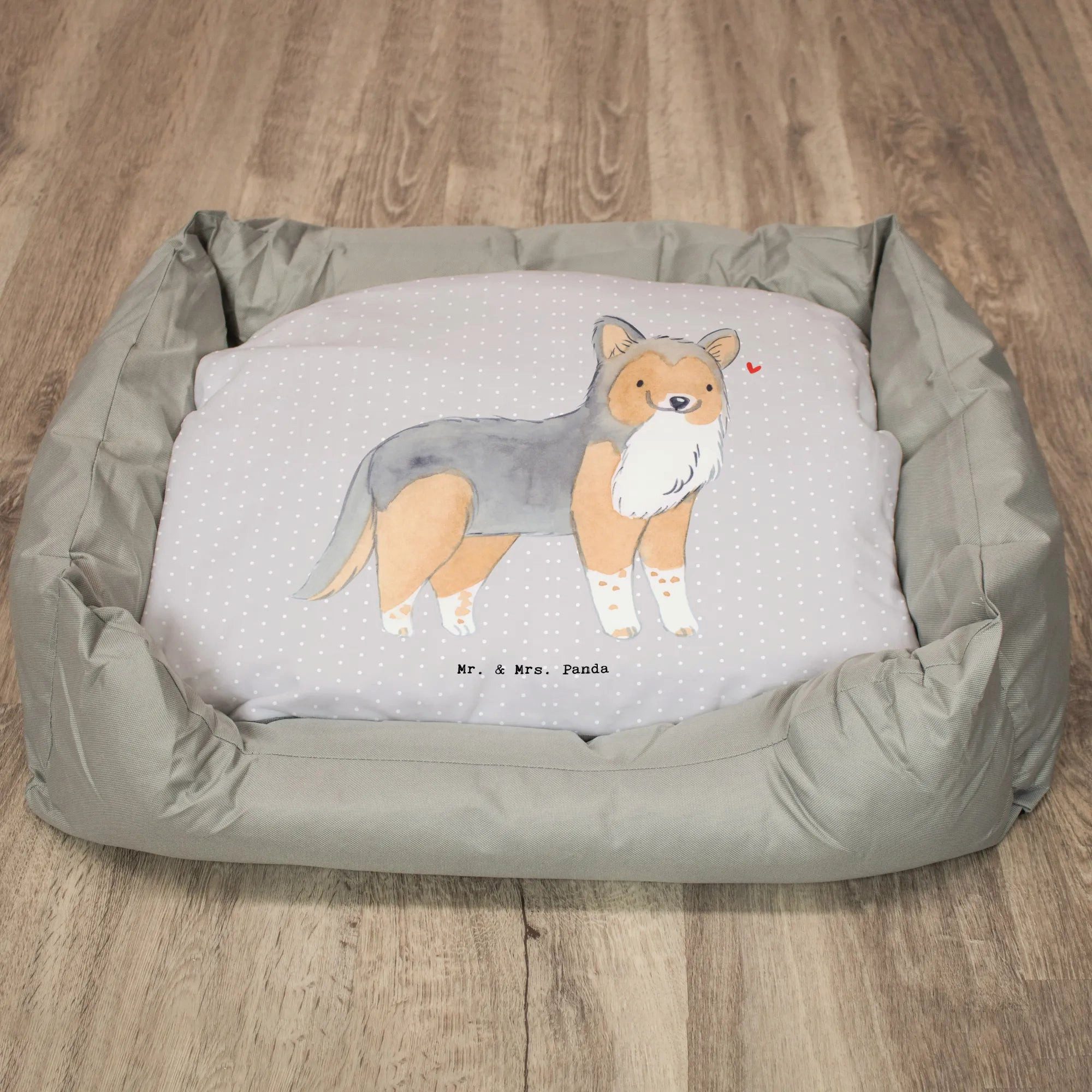 Thumbnail - Mr. & Mrs. Panda Tierbett Shetland Sheepdog Lebensretter - Grau Pastell - Geschenk, Hundebett, Zeitlos elegant