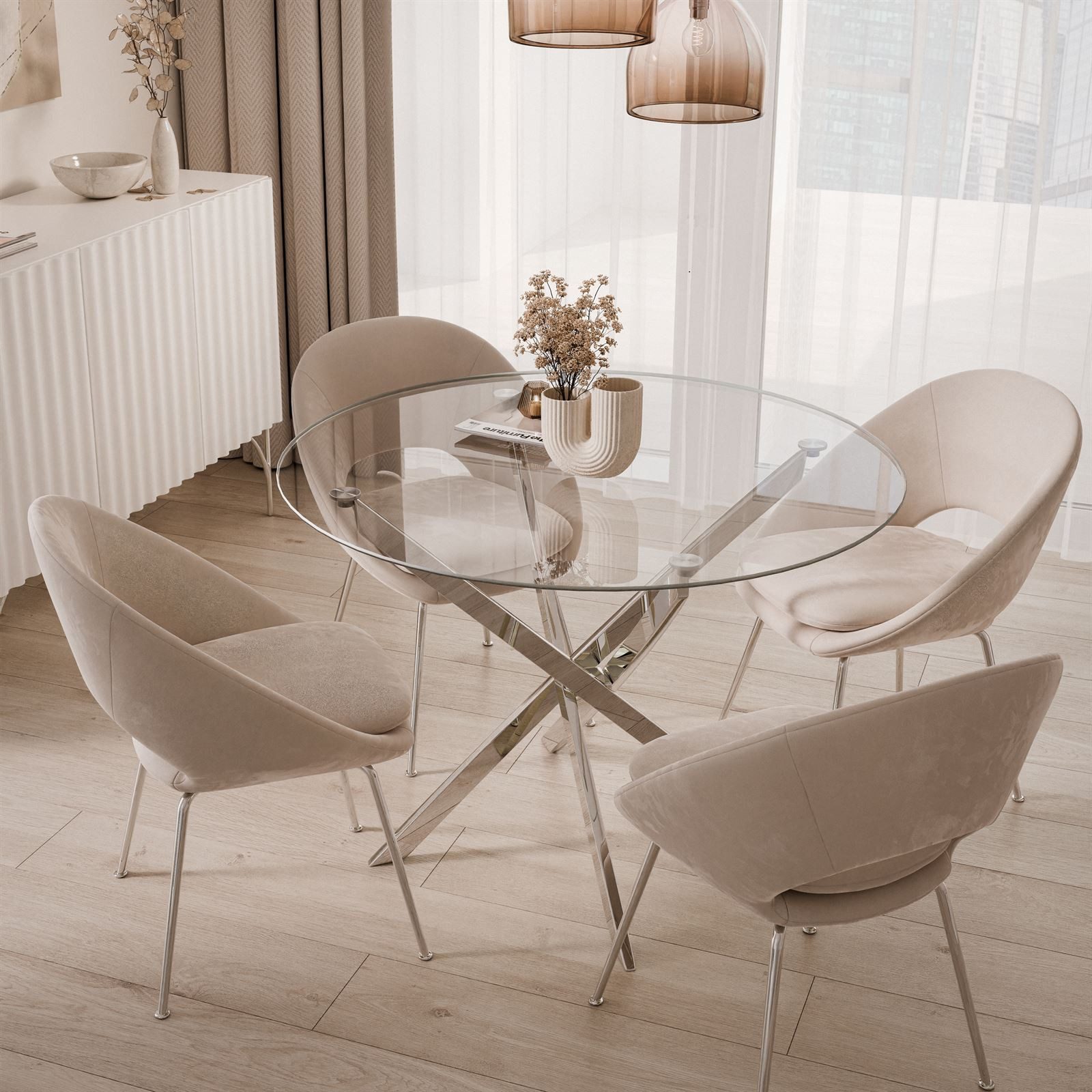 Lookway Esstisch CRISTAL 100 cm Runder Esstisch mit Glasplatte, Durchmesser Ø 100 cm, Höhe: 73 cm – Bild 3 von 5