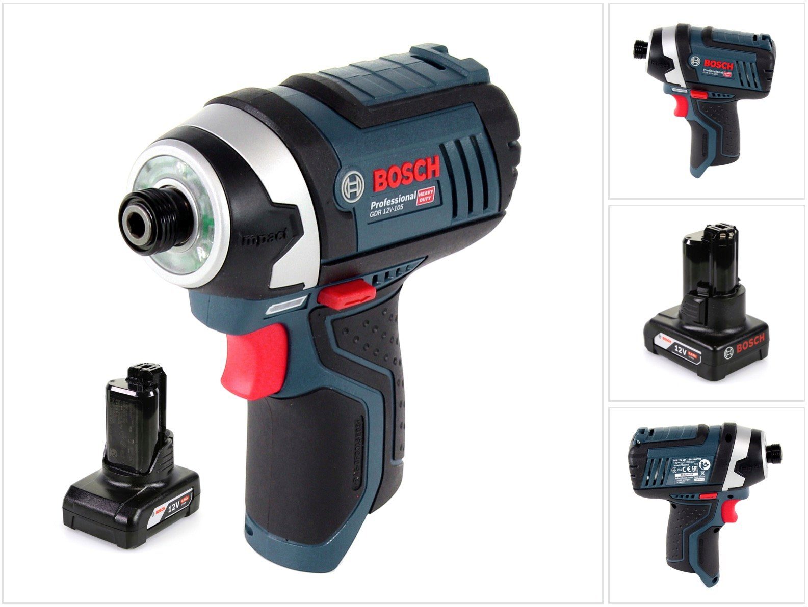 Bosch Professional Akku-Schlagschrauber GDR 12V-105 Akku Drehschlagschrauber 12V 105Nm + 1x Akku 6,0Ah - ohne