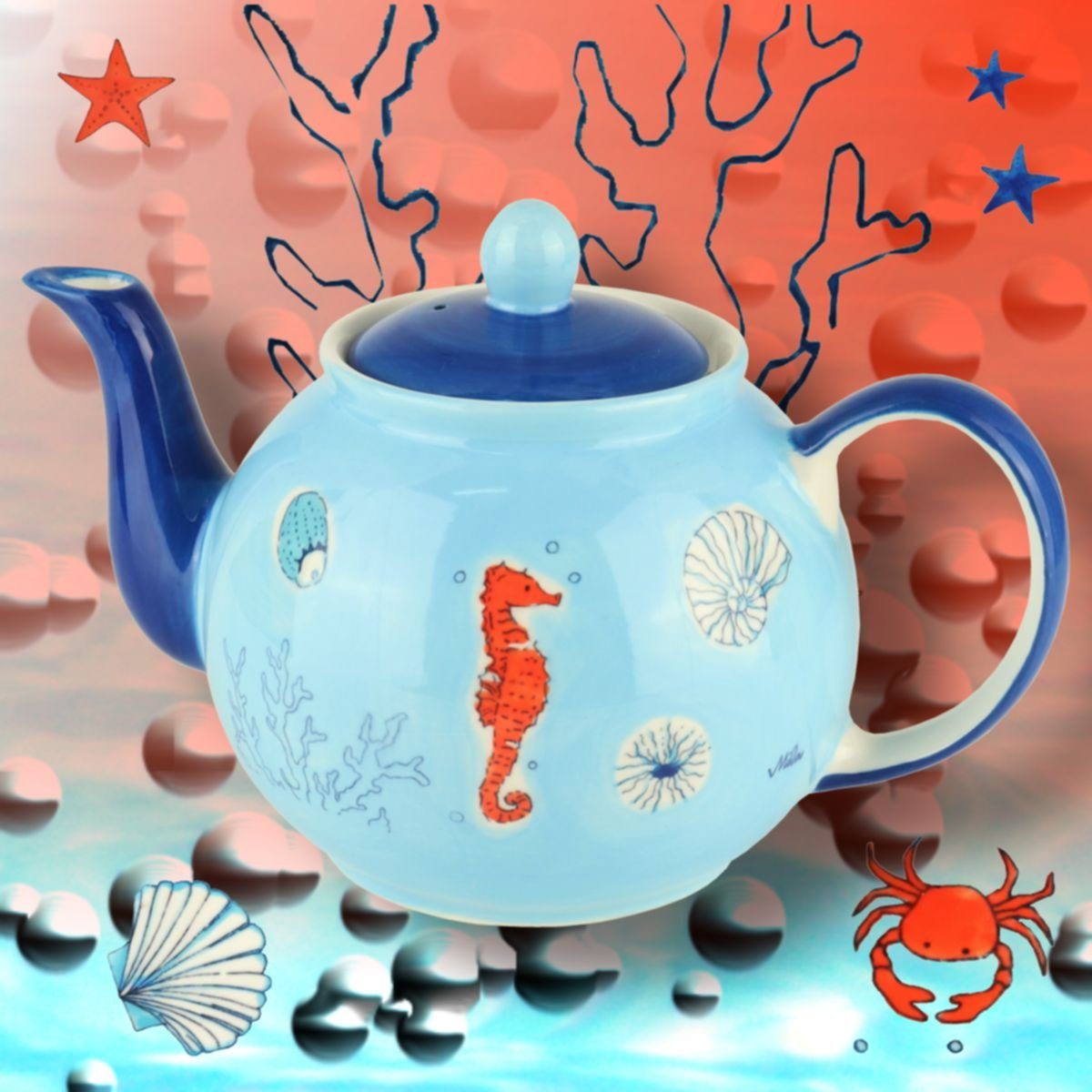 Mila Teekanne Mila Keramik-Teekanne Save the Ocean ca 1,2 Liter, 1,2 l, (Set, Teekanne)