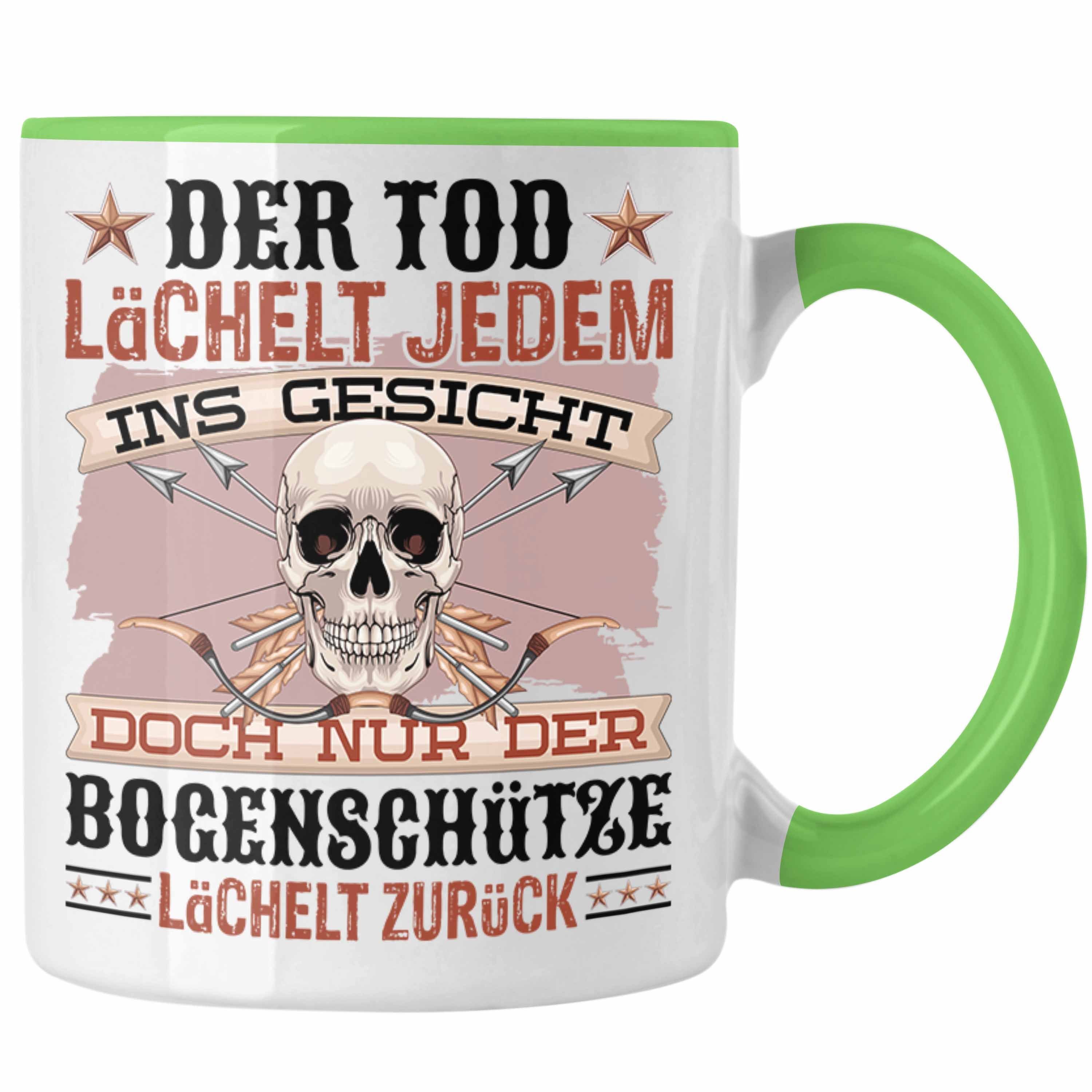 Trendation Tasse Bogenschütze Geschenk Pfeil & Bogen Geschenkidee Spruch Der Tod Lächel Grün