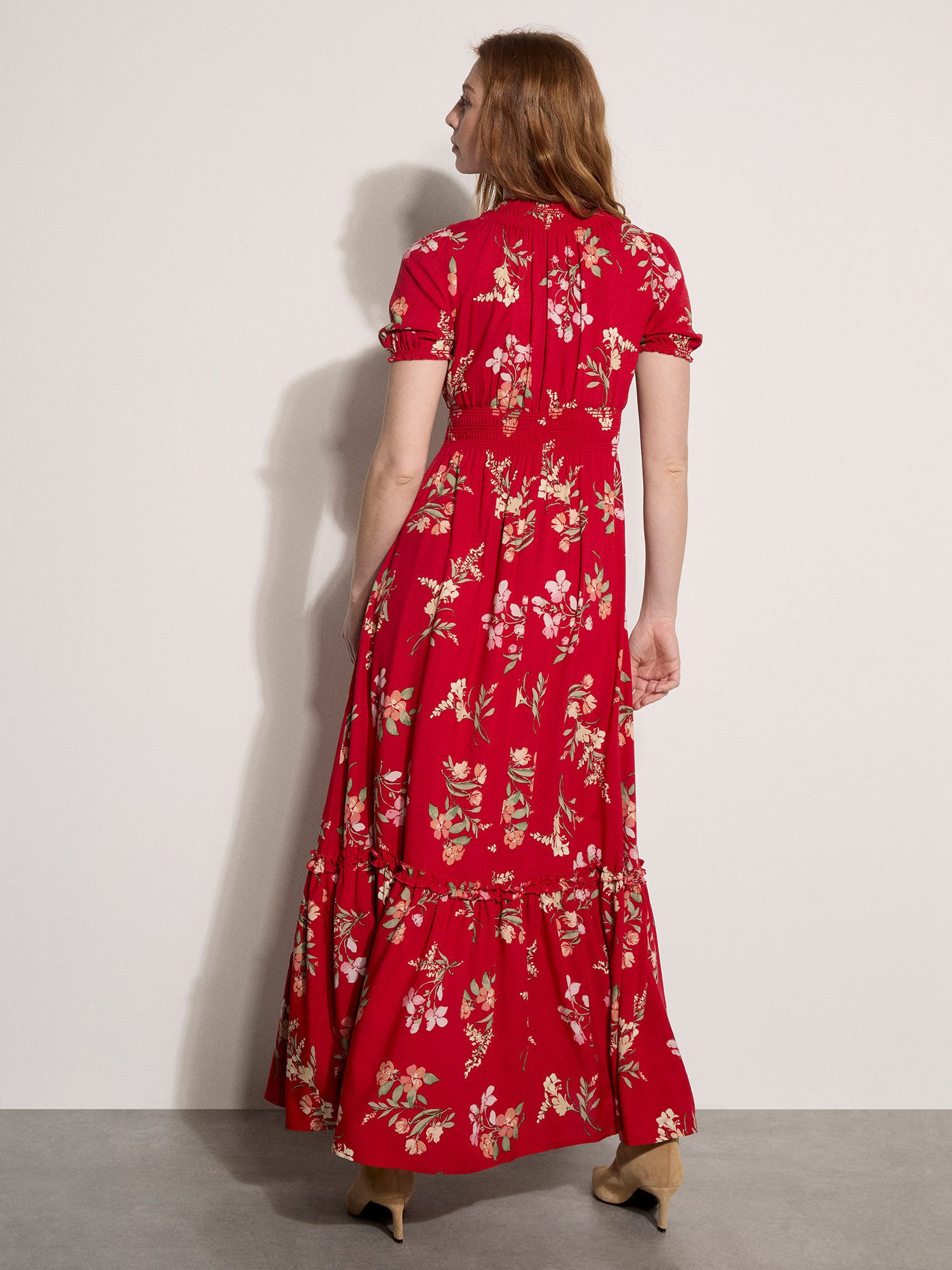 Apricot Maxikleid Maxikleid in Aquarelloptik mit Smockdetails