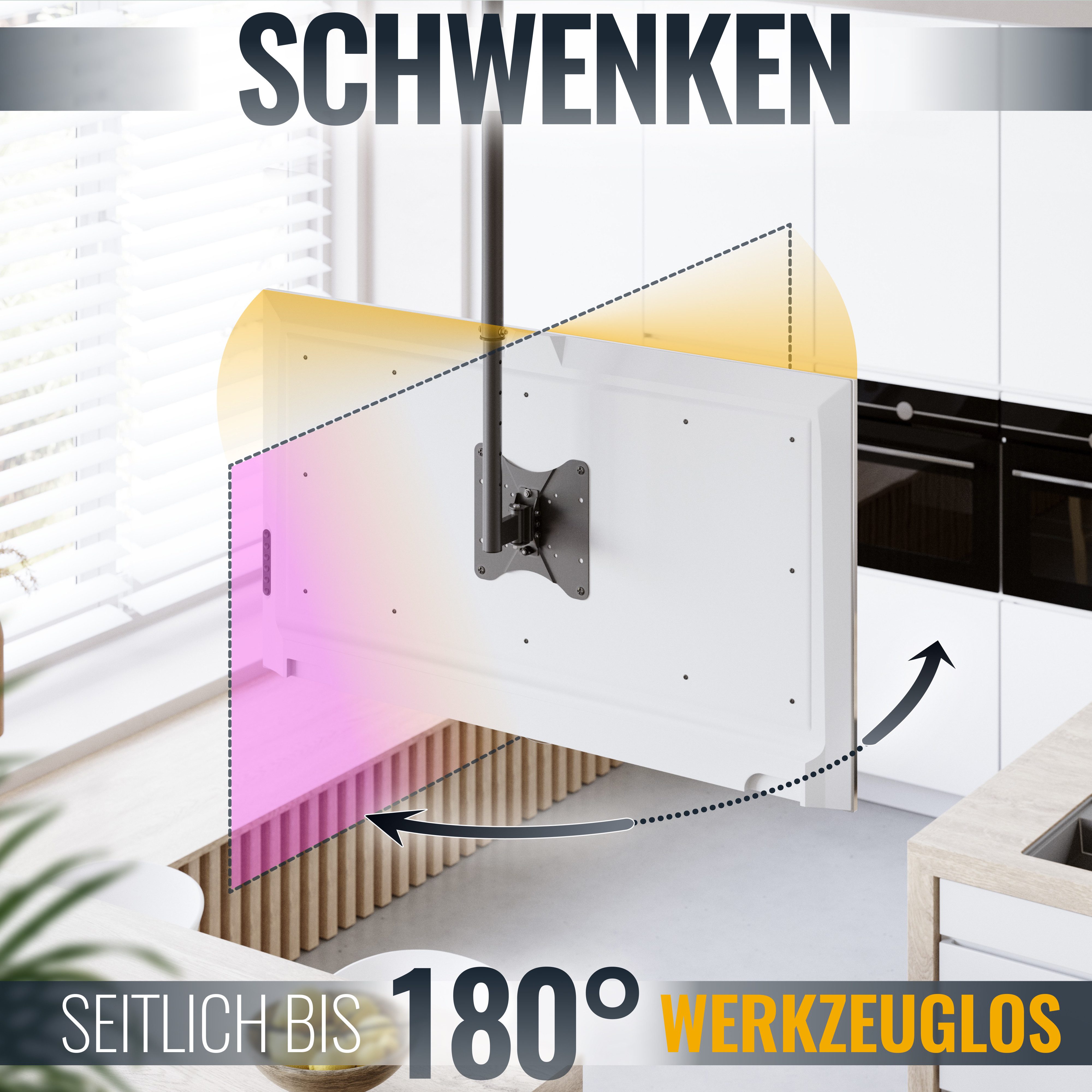RICOO TV-Deckenhalterung TV Deckenhalter 23"-42" bis 25Kg für LCD / LED / Plasma Monitor D0522, (bis 42 Zoll, VESA 100x100 bis 200x200, 1-tlg., 58-107 cm Bildschirm-Diagonale, Frontplatte in der Höhe verstellbar, +/-90° schwenkbar, +15°/-10° neigbar, Deckenabstand 604mm - 854mm)