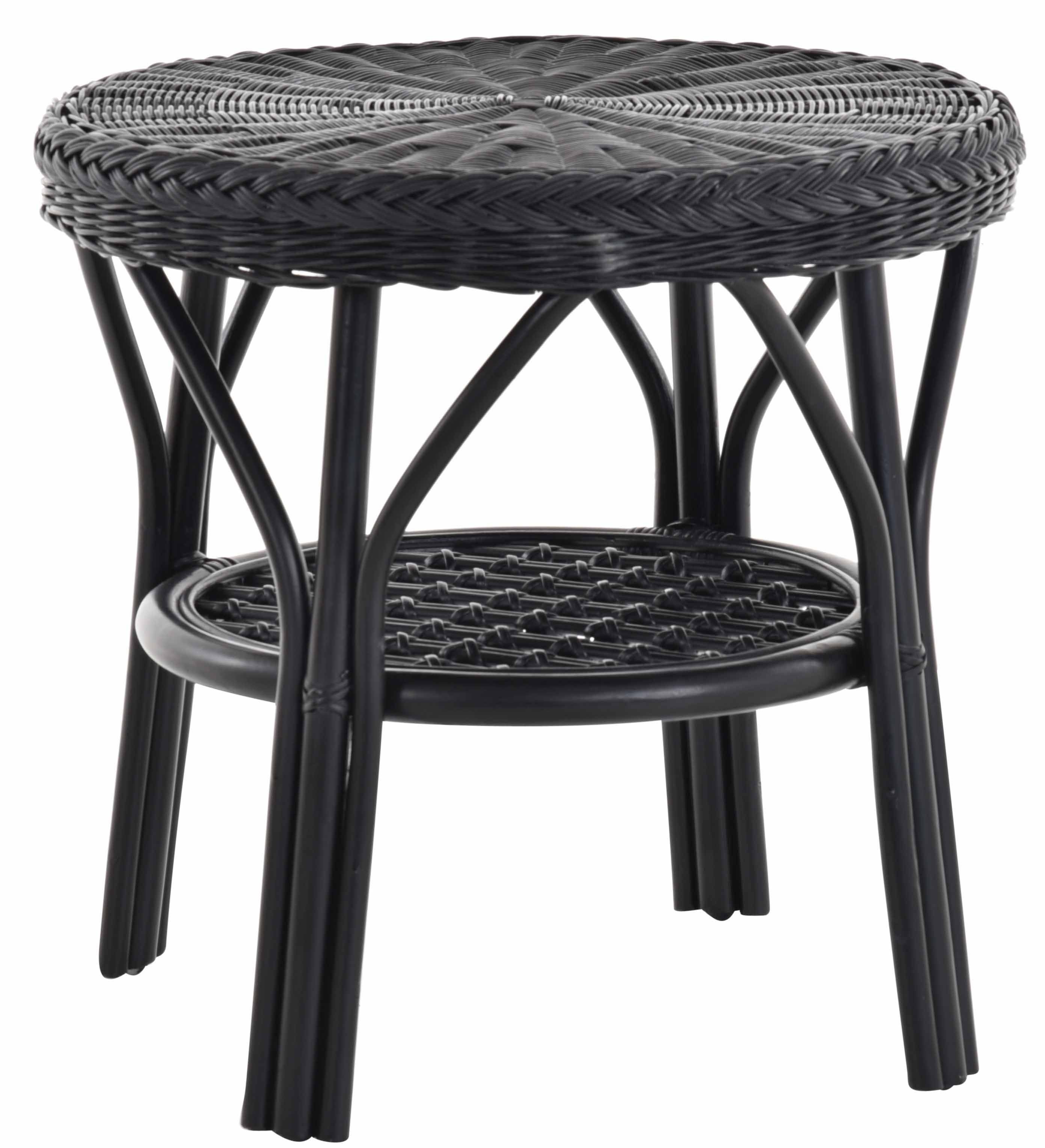 Krines Home Wohnzimmertisch Rattan Beistelltisch Rund Couchtisch Rattantisch für Wohnzimmer Tisch, mit Ablage Schwarz