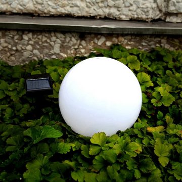 STAR TRADING LED Gartenstrahler LED Solar Gartenkugel Erdspieß 35cm, 20cm warmweiße LED Lichtsensor, LED Classic, warmweiß (2100K bis 3000K)