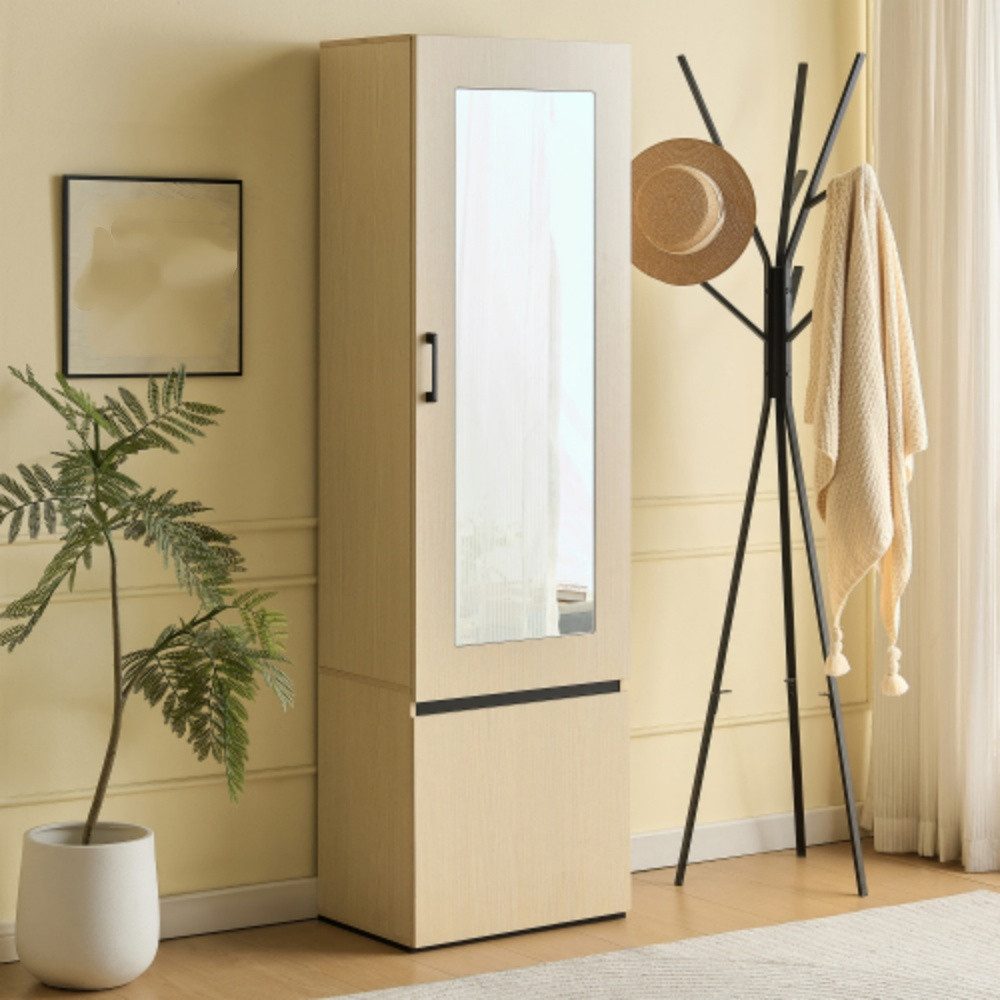 Garderobenschrank Garderobenschrank mit Spiegel und ausziehbarer Kleiderstange