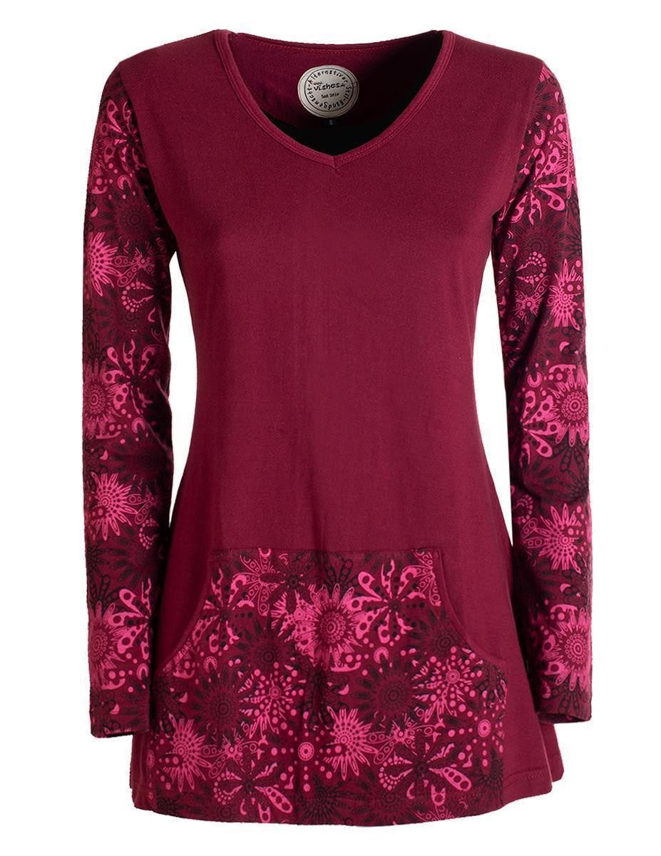 Vishes Tunikakleid Longshirt Damen Langarm Tunika Mandala Print Baumwolle Alternative Mode, Boho, Hippie, Ethno, Festival