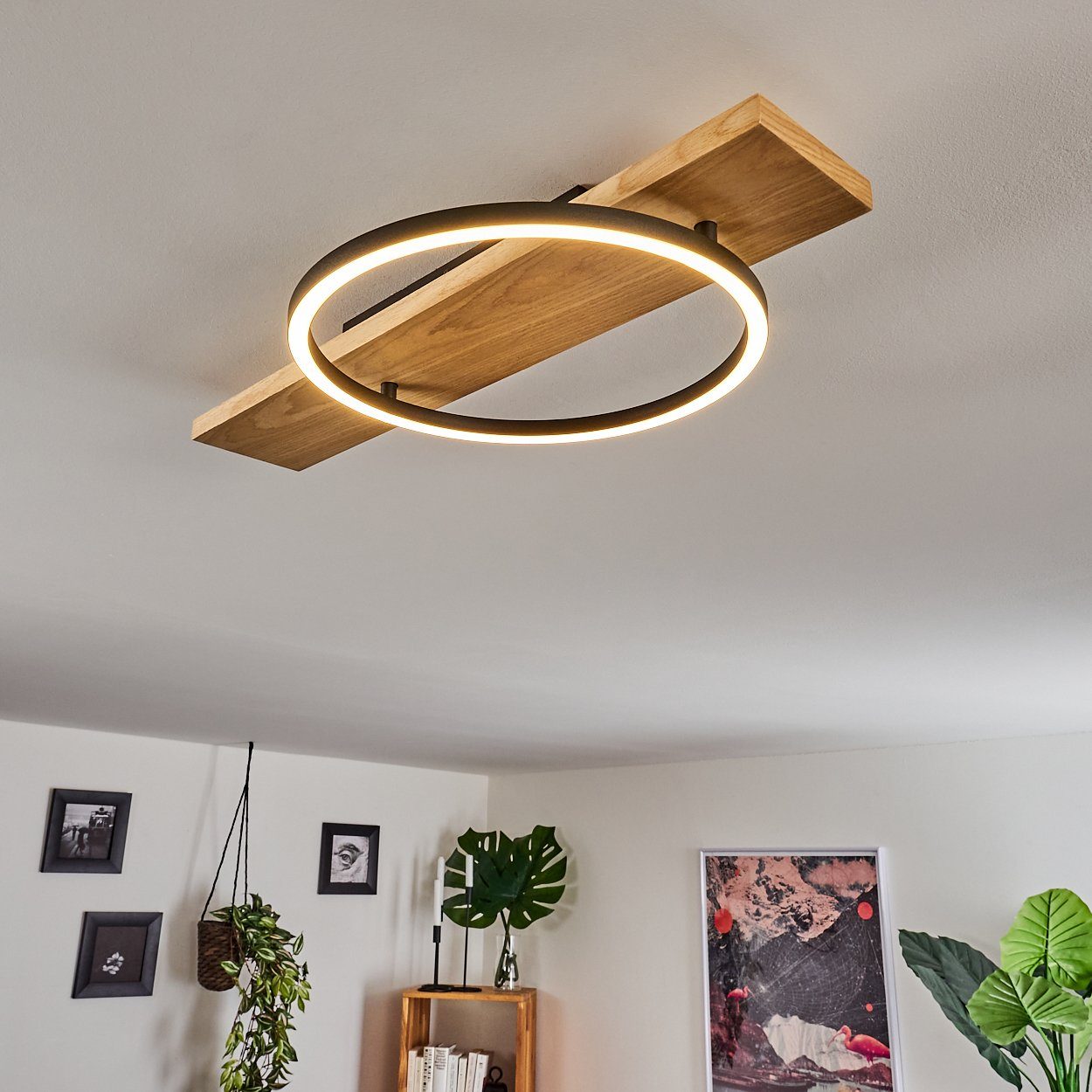 hofstein Deckenleuchte Holz Decken Lampen LED modern Flur Strahler schwarz günstig online kaufen