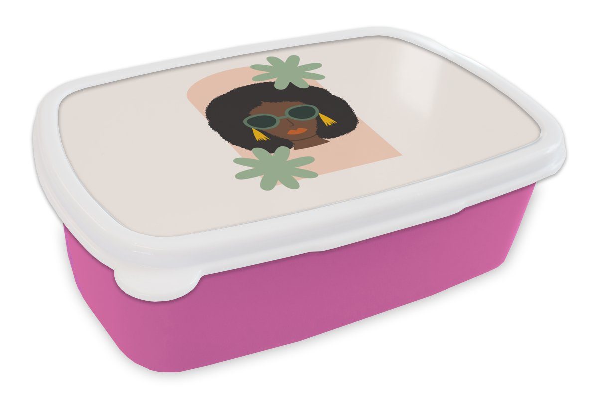 MuchoWow Lunchbox Porträt - Sommer - Frau, Kunststoff, (2-tlg), Brotbox für Erwachsene, Brotdose Kinder, Snackbox, Mädchen, Kunststoff rosa