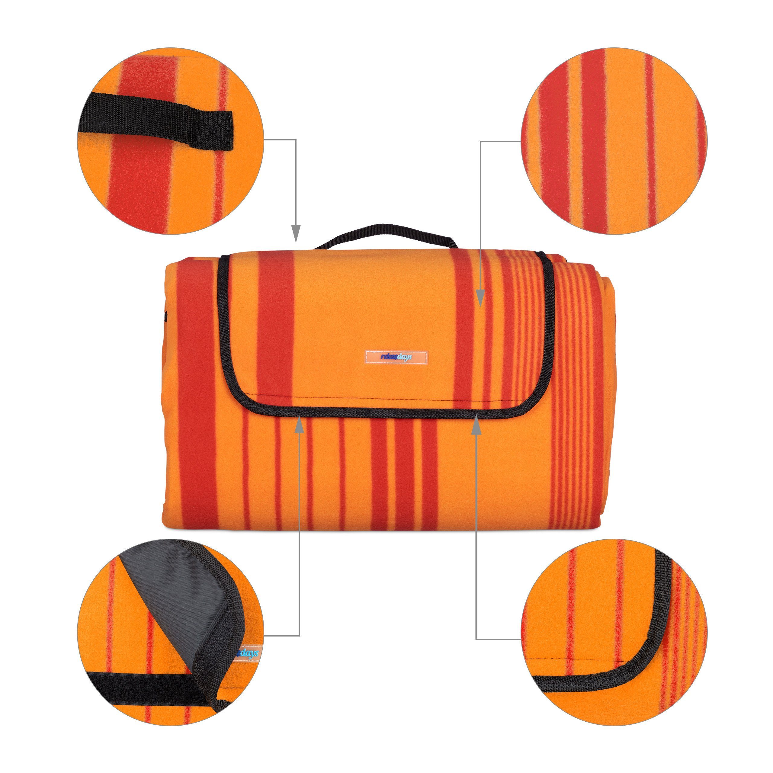 relaxdays Picknickdecke XXL 200x300 cm orange/rot, Picknickdecke