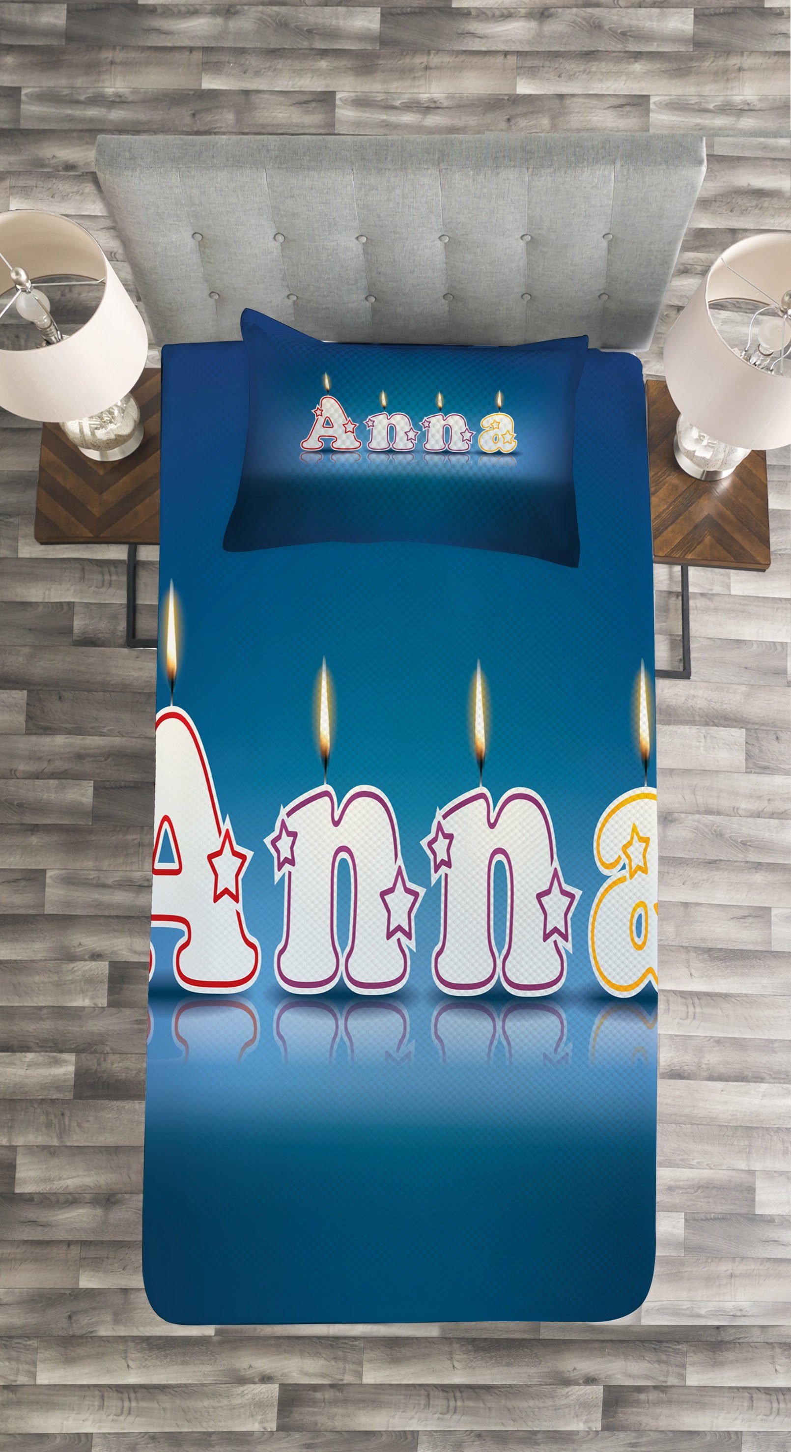 Abakuhaus, Waschbar, Kissenbezügen mit Set Geburtstags-Kerzen-Name Tagesdecke Anna