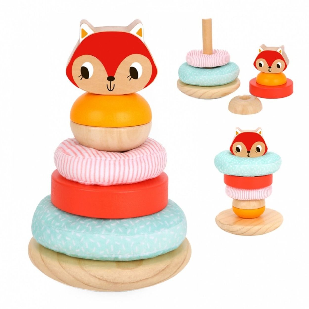 Tooky Toy Stapelspielzeug Stapelturm Fuchs TH826, (7-tlg), Holz 7-tlg, bunte Stapelpyramide, ab 12 Monaten