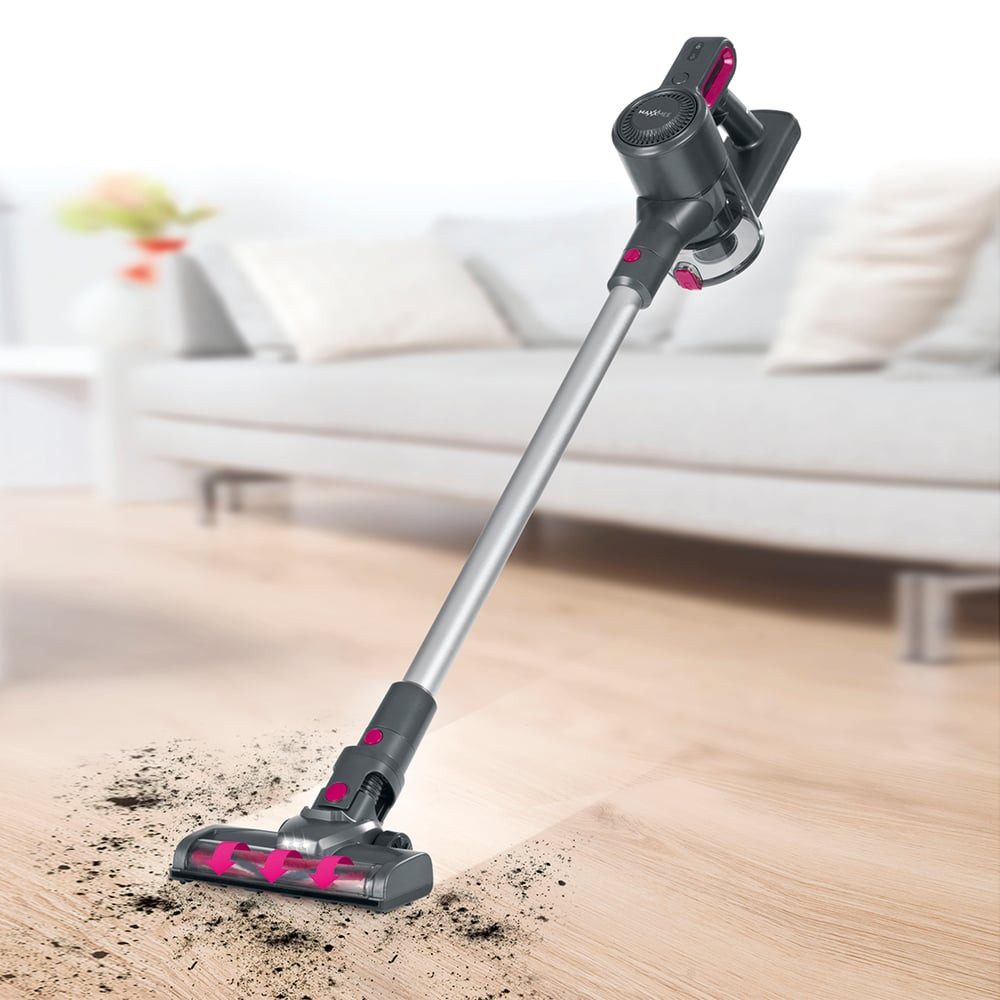 MAXXMEE Zyklon Hybrid Staubsauger beutellos, beutellos, Akku-Zyklon-Staubsauger 3-fach-Filter anthrazit/pink