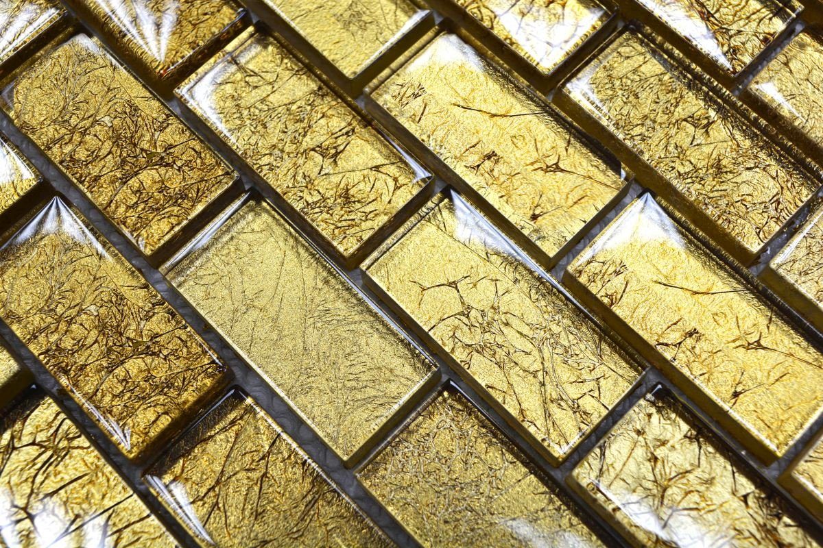Mosaikfliesen Mosani Glasmosaik Crystal / Matten 10 glänzend gold Mosaikfliesen