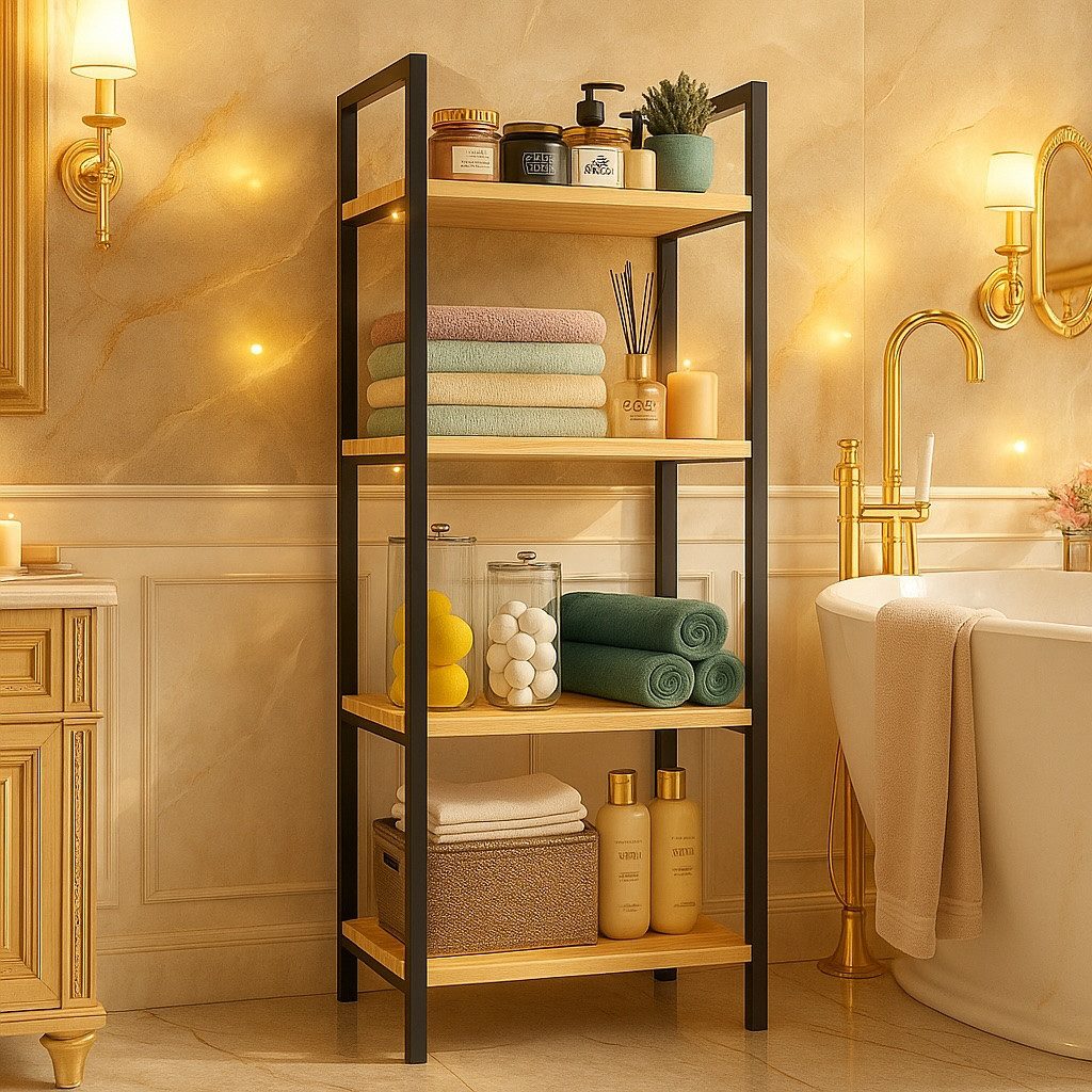 Jungengel Standregal Badregal Küchenregal Holz & Edelstahl Organizer Stehre günstig online kaufen