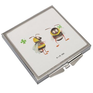 Mr. & Mrs. Panda Kosmetikspiegel Hummeln Kleeblatt - Weiß - Geschenk, glücklich sein, Quadrat, glückli (1-St), passt überall