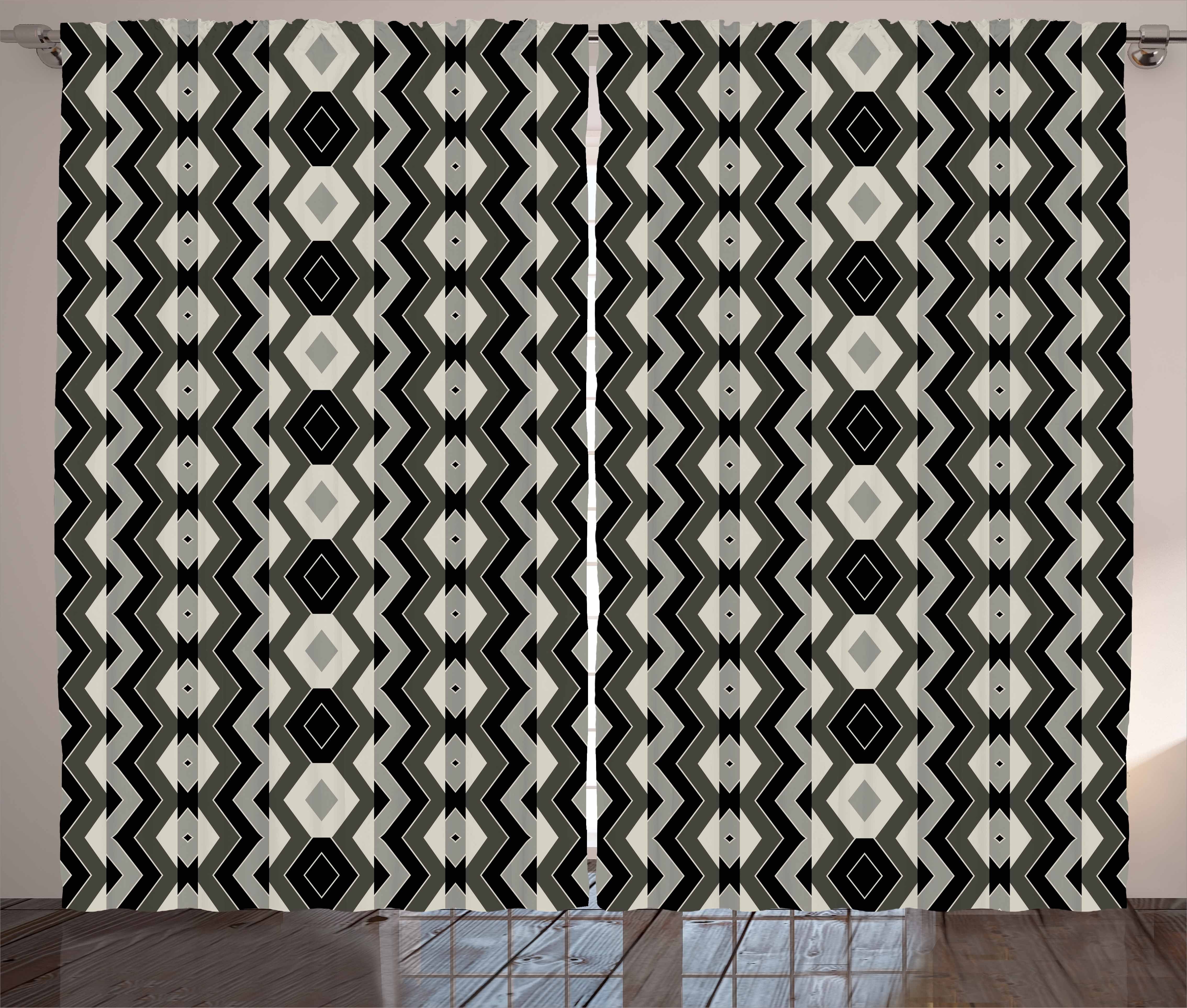 Gardine Schlafzimmer Kräuselband Vorhang mit Schlaufen und Haken, Abakuhaus, Geometrisch Chevron Zigzags Boho