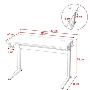 COSTWAY Gamingtisch, mit Tassen- & Kopfhörerhalter, Mauspad, Stahlgestell