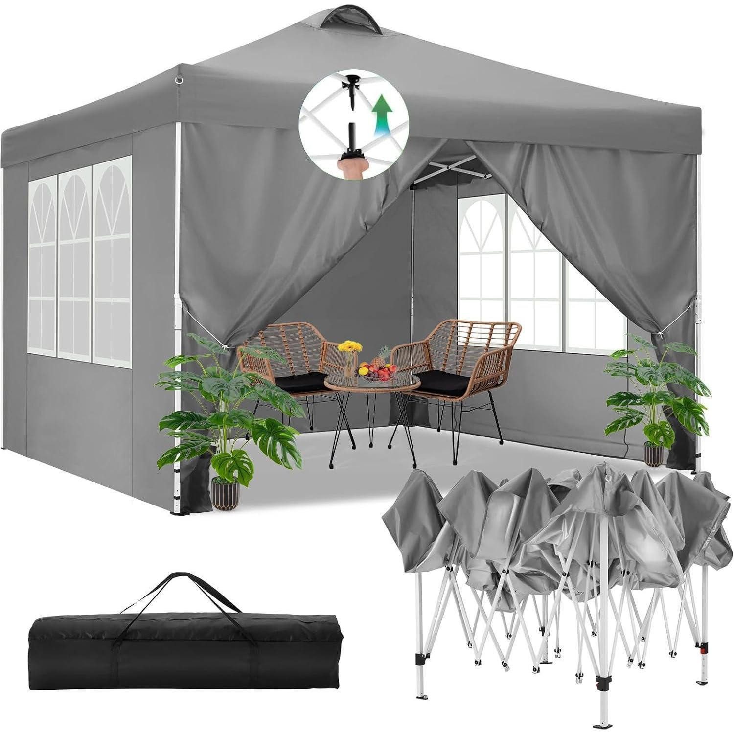 COBIZI Faltpavillon Pavillon 3x3m Wasserdicht Stabil Winterfest 4 Seitenteilen Grau