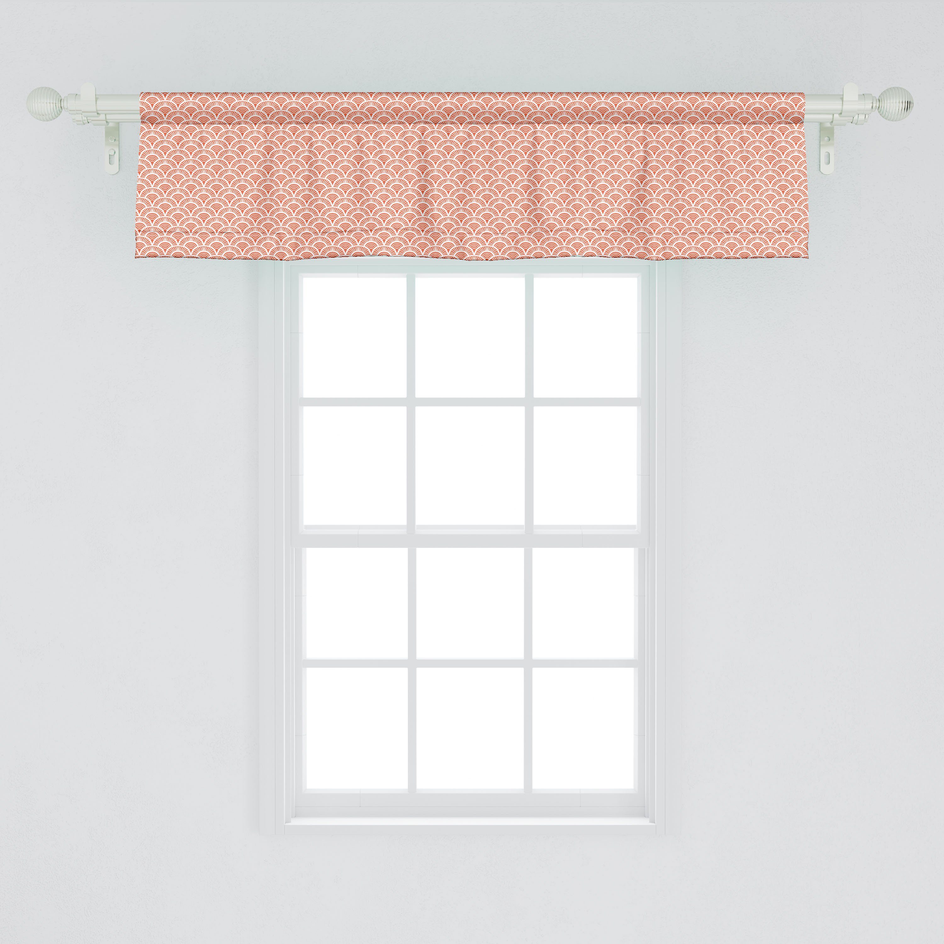 Scheibengardine Vorhang Volant für Küche Microfaser, Stangentasche, Skala Dekor Halbkreise Schlafzimmer mit Abakuhaus, asiatisch Motiv