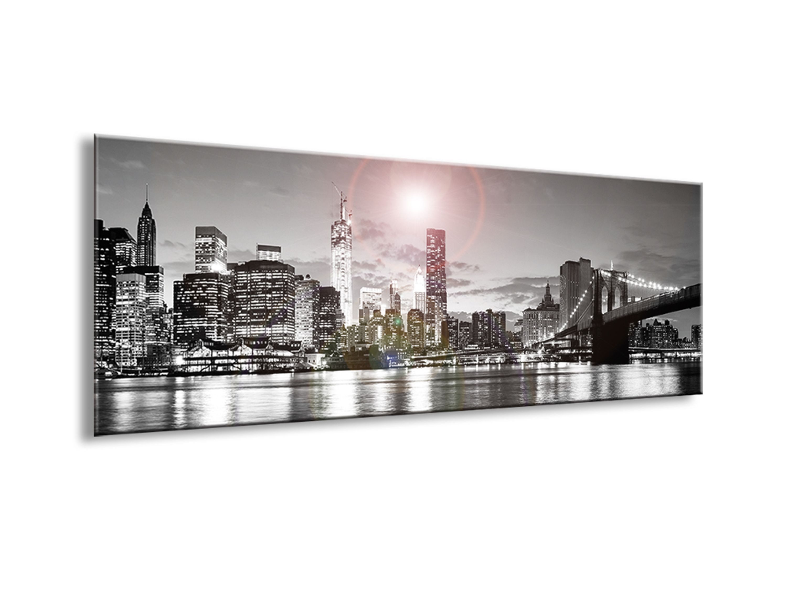 artissimo Glasbild Bild aus Glas 80x30 cm / Wandbild Querformat / Wanddeko modern, Stadt: New York Skyline in Schwarz und Weiß