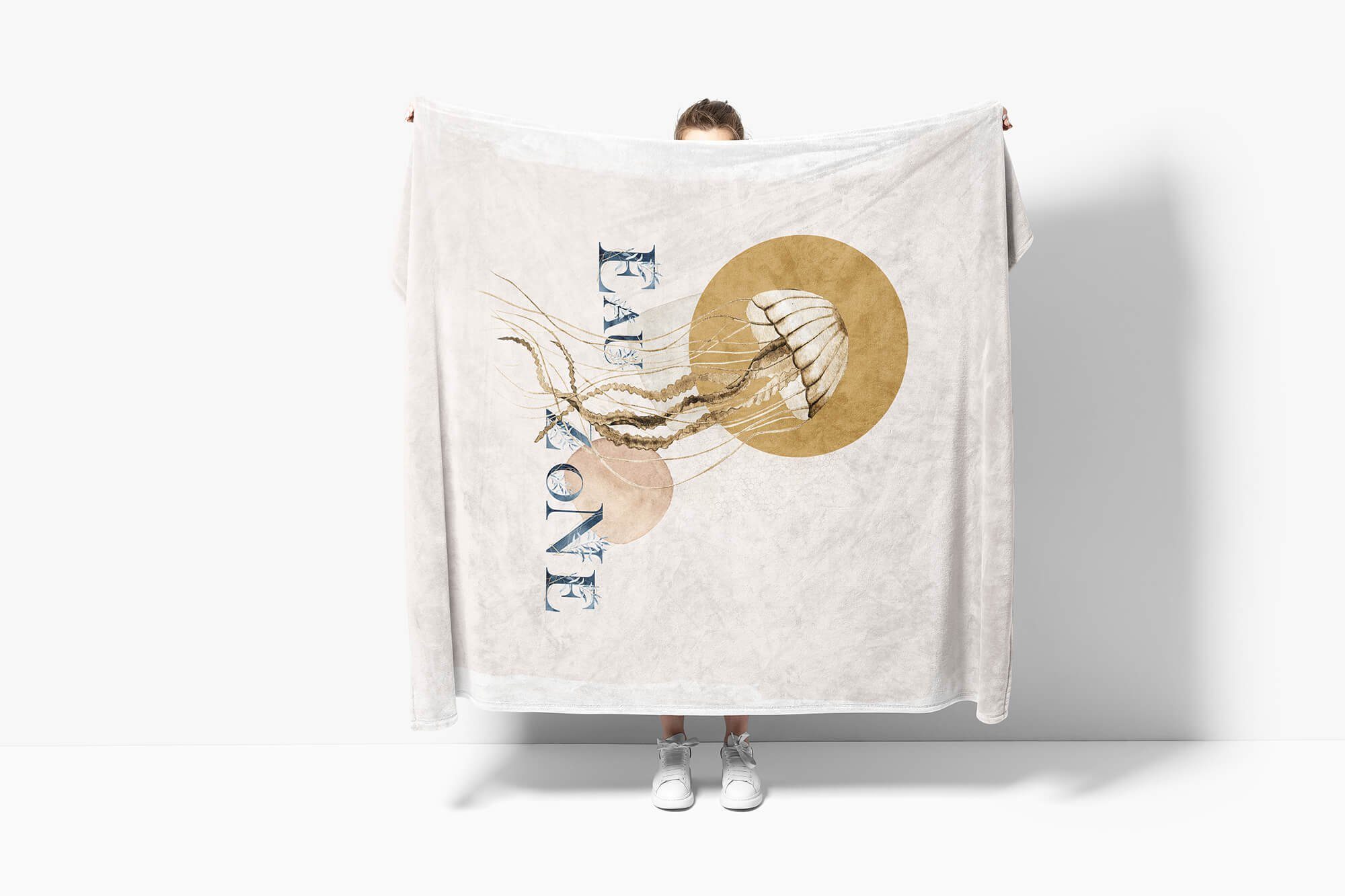 Kunstvoll Motiv, Art (1-St), Qualle Ozean Handtuch Baumwolle-Polyester-Mix Sinus Kuscheldecke Saunatuch Handtuch Handtücher Strandhandtuch