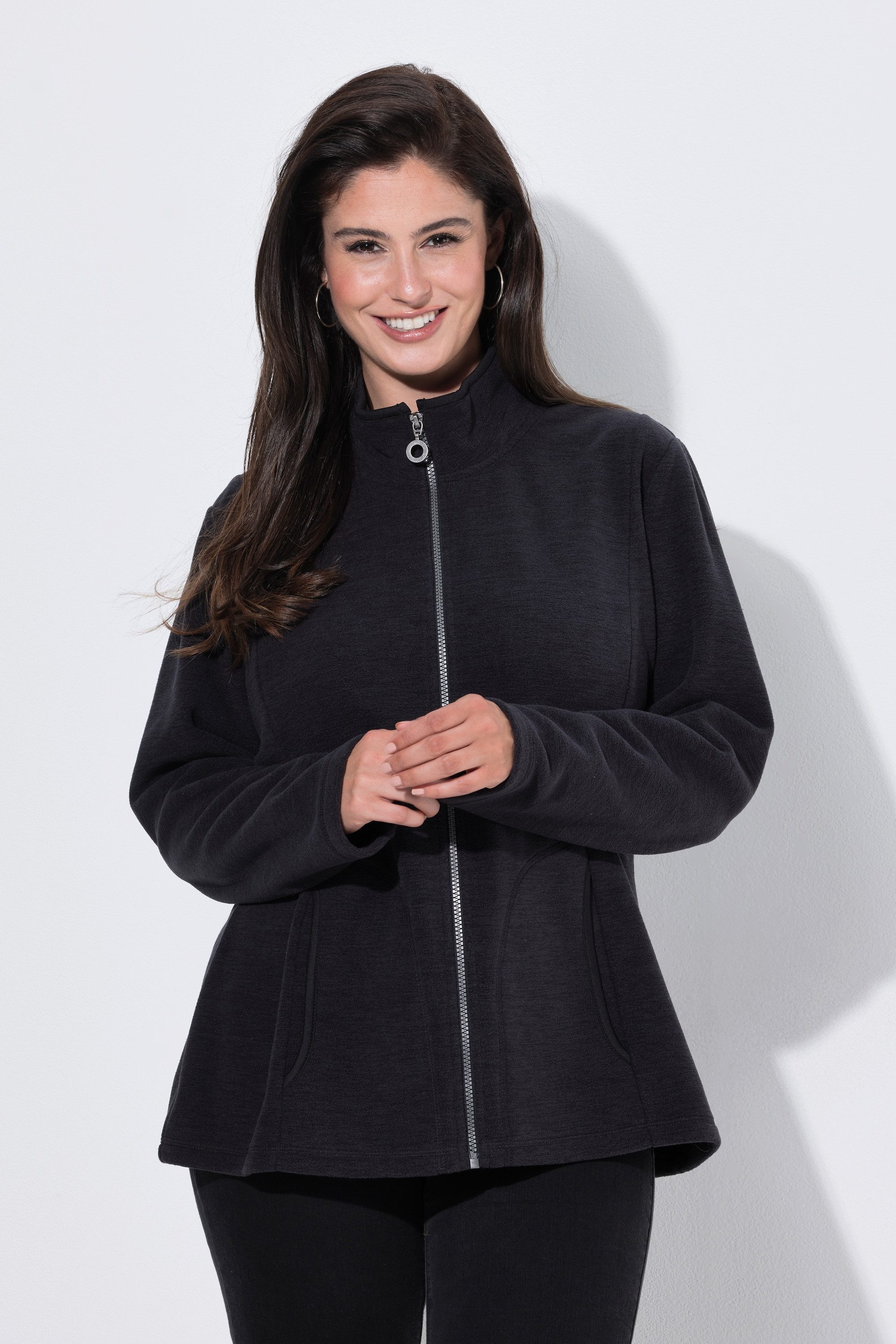 Ulla Popken Sweatjacke Fleecejacke meliert Stehkragen Langarm