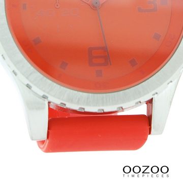 OOZOO Quarzuhr Oozoo Unisex Armbanduhr Vintage Series, Damen, Herrenuhr rund, extra groß (ca. 51mm) Lederarmband orange