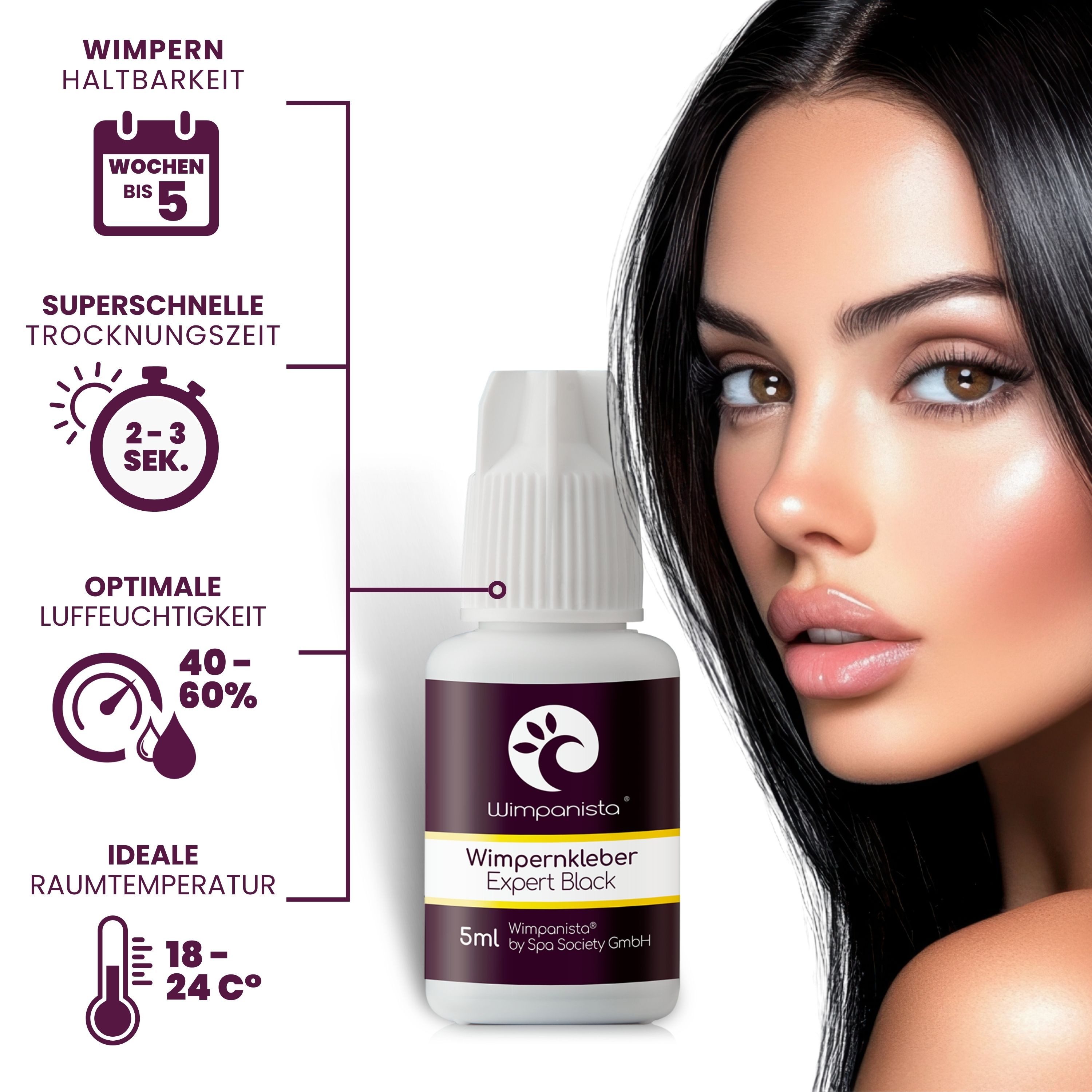 Wimpanista Wimpernkleber Expert Black. Trocknungszeit 2-3 Sek., für die professionelle Wimpernverlängerung