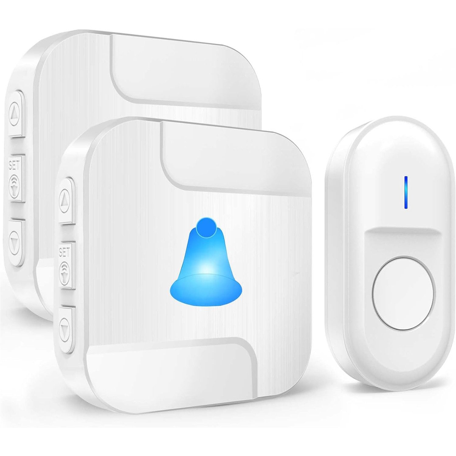 AIMAX Türklingel-Set Funkklingel Kabellose Türklingel Wireless Boorbell 400m 110dB 1T2, Haustürklingel 2 Empfänger Batteriebetrieben Aussen Klingel Haustür