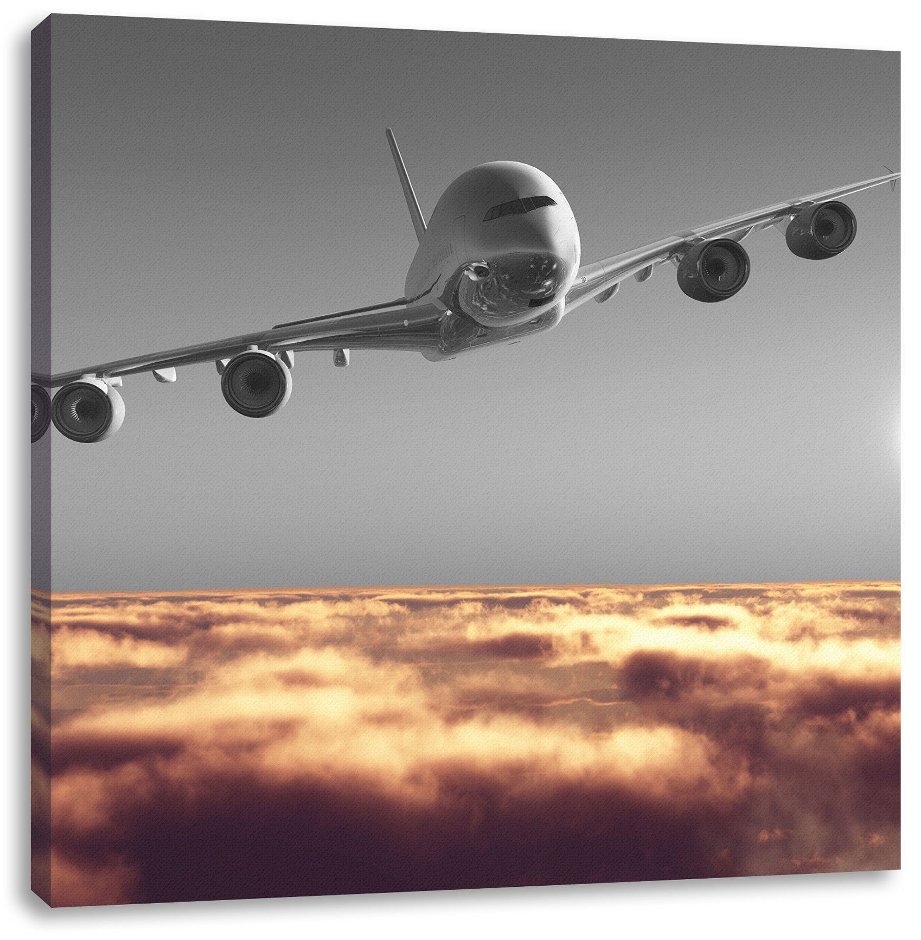 Pixxprint Leinwandbild Flugzeug über Wolkenmeer, Flugzeug über Wolkenmeer (1 St), Leinwandbild fertig bespannt, inkl. Zackenaufhänger