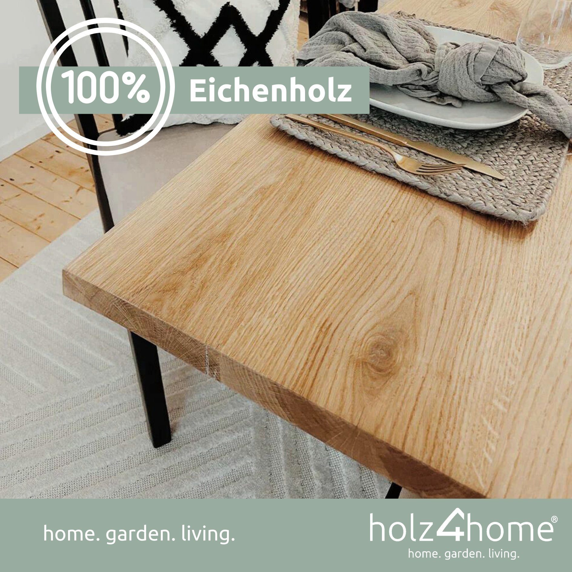 Tischplatte 220x100x4cm Eiche, Esstischplatte Esstischplatte LxBxH, holz4home Echtholz