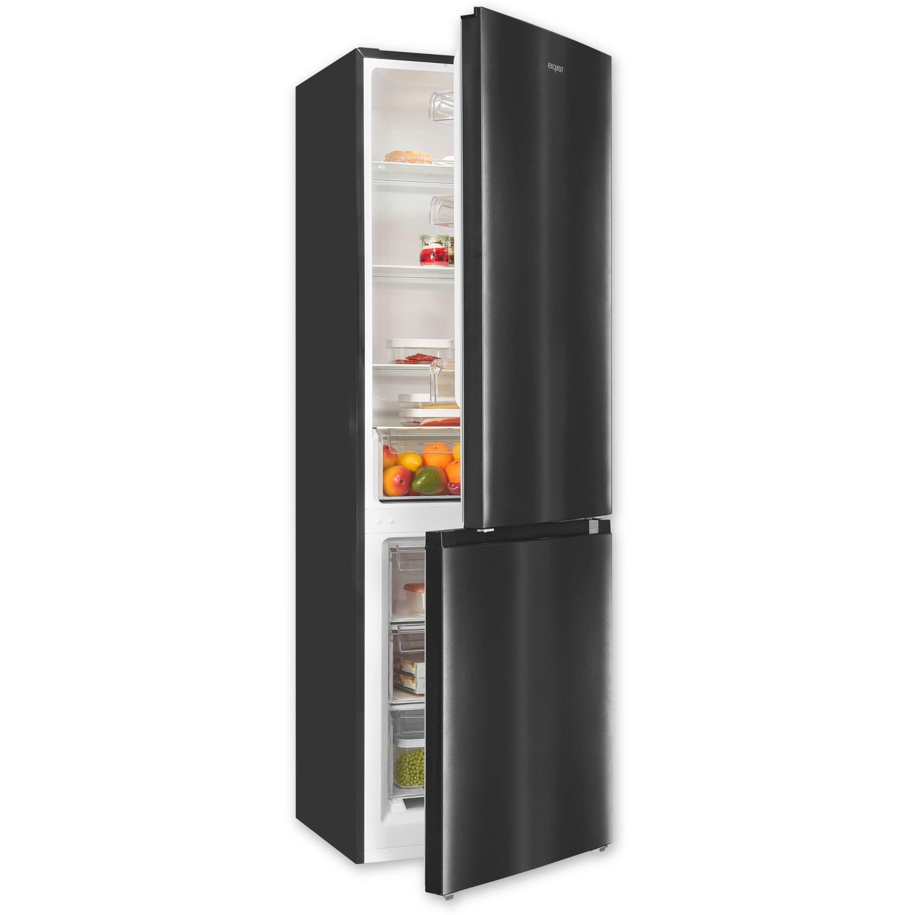 exquisit Kühl-/Gefrierkombination KGC5320-95-E-040C, 185.8 cm hoch, 60 cm breit, verstellbare Glasablagen, optischer Alarm, höhenverstellbare Füße
