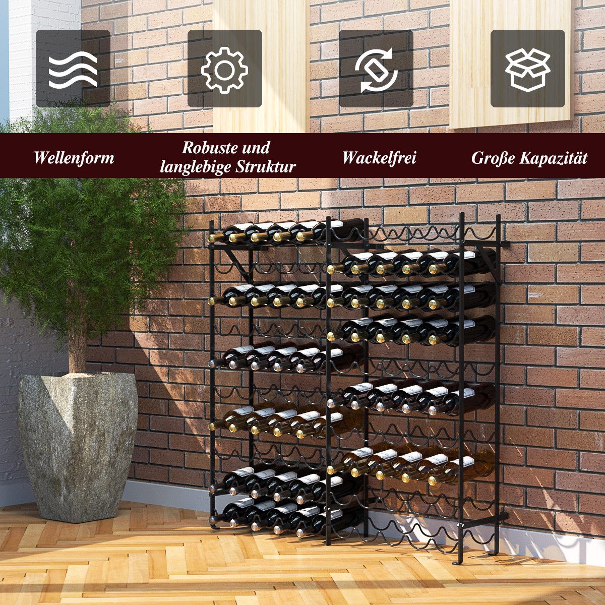 COSTWAY Weinregal, stehend Stahl Flaschenregal für 100 Flaschen 98x25x100cm