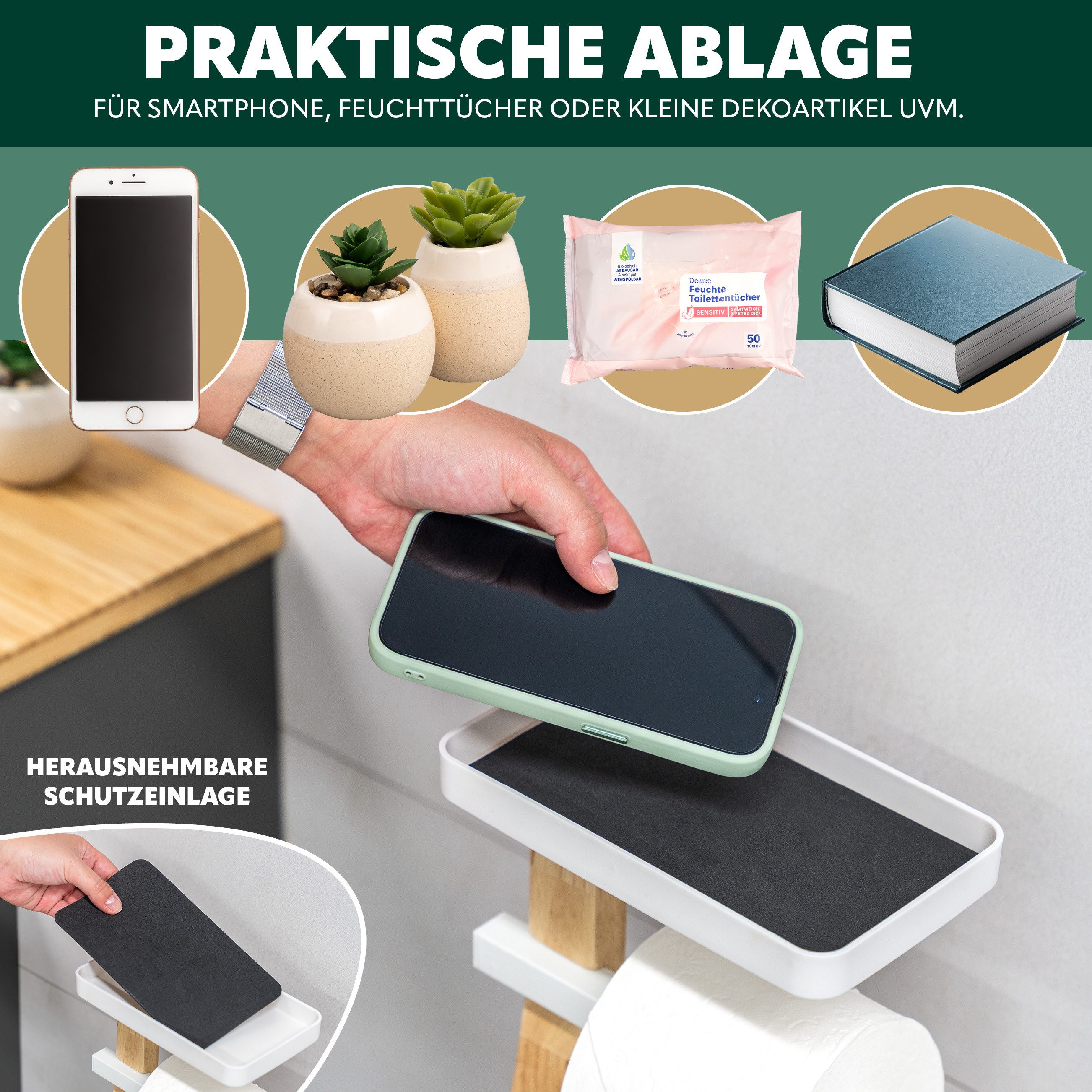 eluno WC-Garnitur freistehend, aus FSC-zertifiziertem Holz und weißem Metall