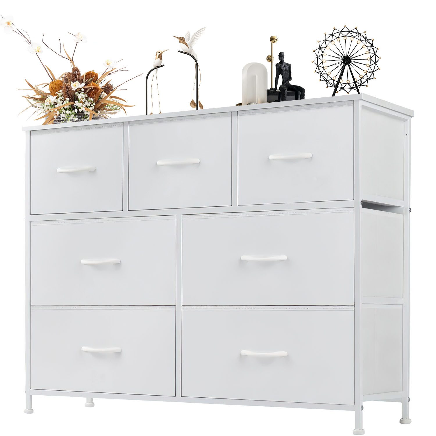 IDEASY Schubkastenkommode Schlafzimmerschrank-Organizer mit 7 Stoffschubladen, Frisiertisch (für Schlafzimmer Wohnzimmer Flur Kinderzimmer 100 x 30 x 77CM (LxBxT), Flurschubladenschrank zur Kleideraufbewahrung,Kleiderschrank-Organizer