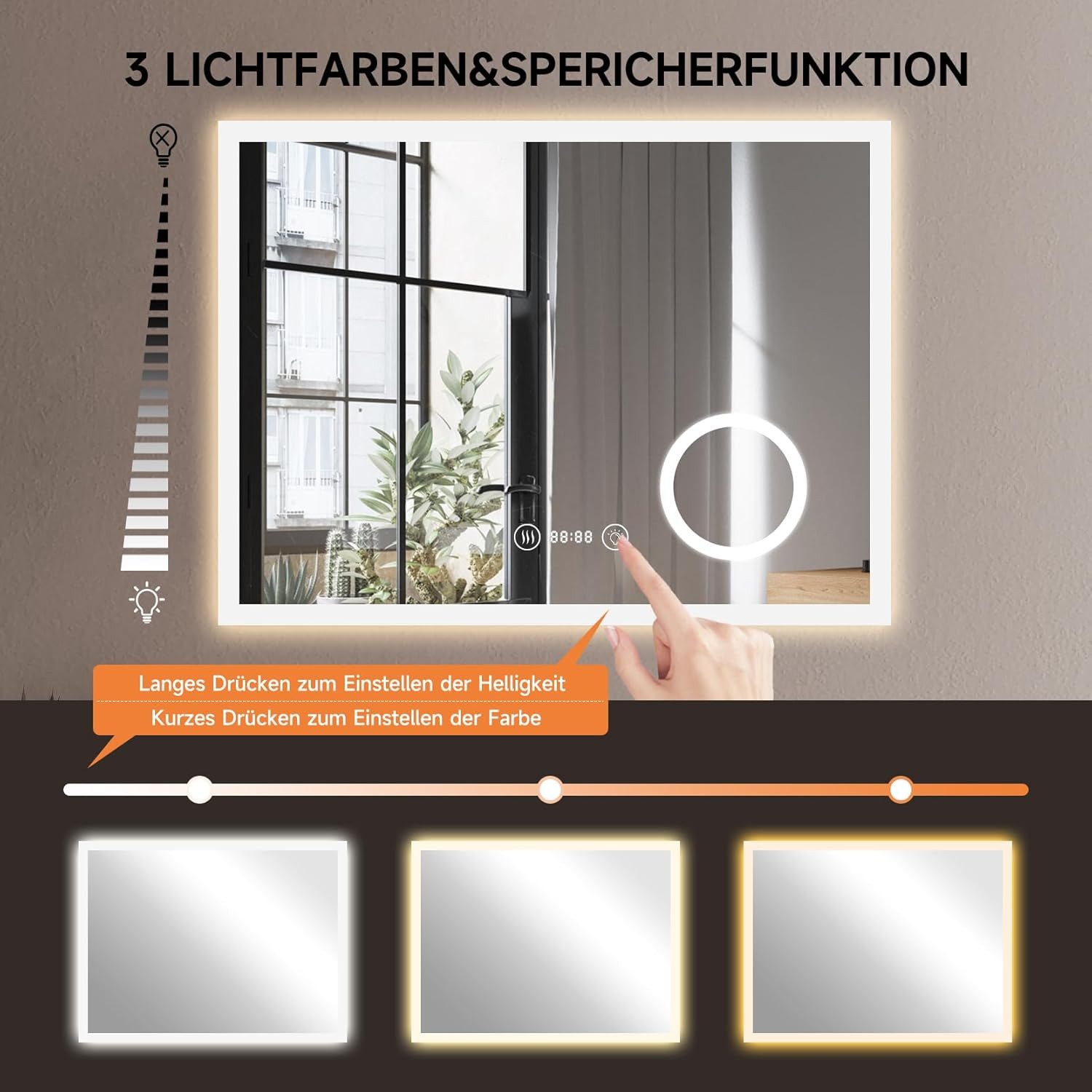 Dripex Badspiegel LED Badezimmerspiegel Spiegel Wandspiegel 3 Lichtfarbe 60x80cm – Bild 4 von 5