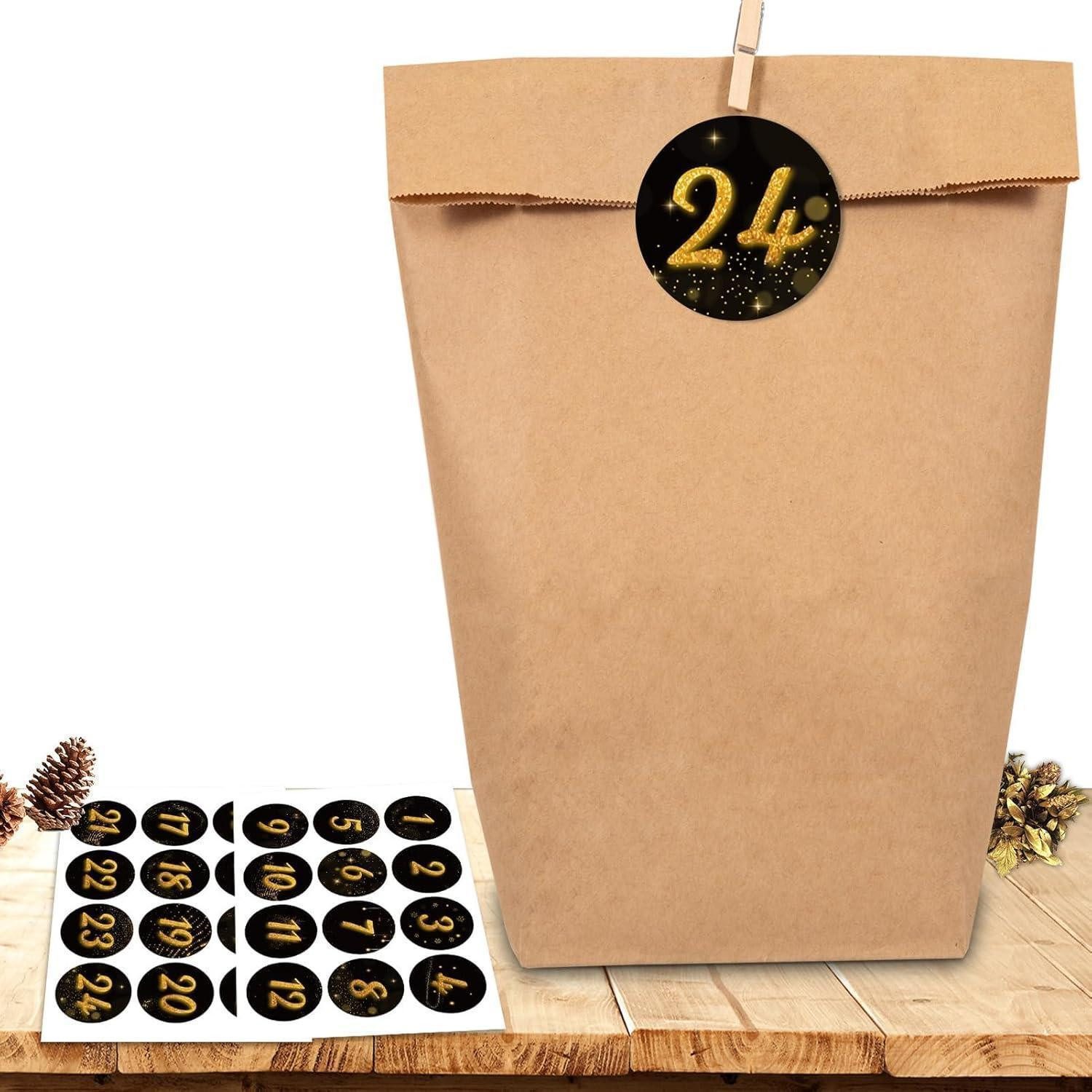 LuxusKollektion DIY-Adventskalender Adventskalender 24 Kraftpapier Tüten Zahlen Sticker DIY Set Ziffer