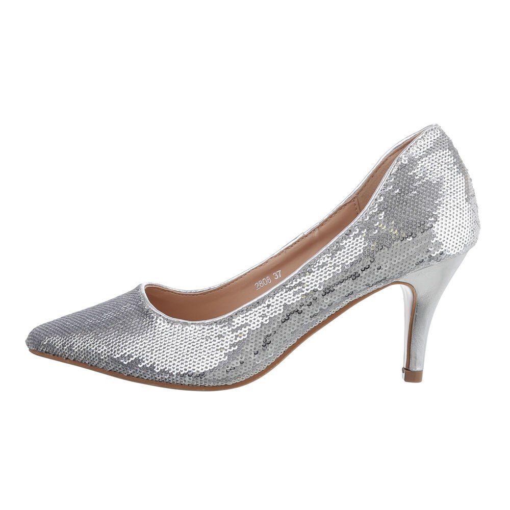 Ital-Design Damen Abendschuhe Party & Clubwear High-Heel-Pumps Pfennig-/Stilettoabsatz High Heel Pumps in Silber