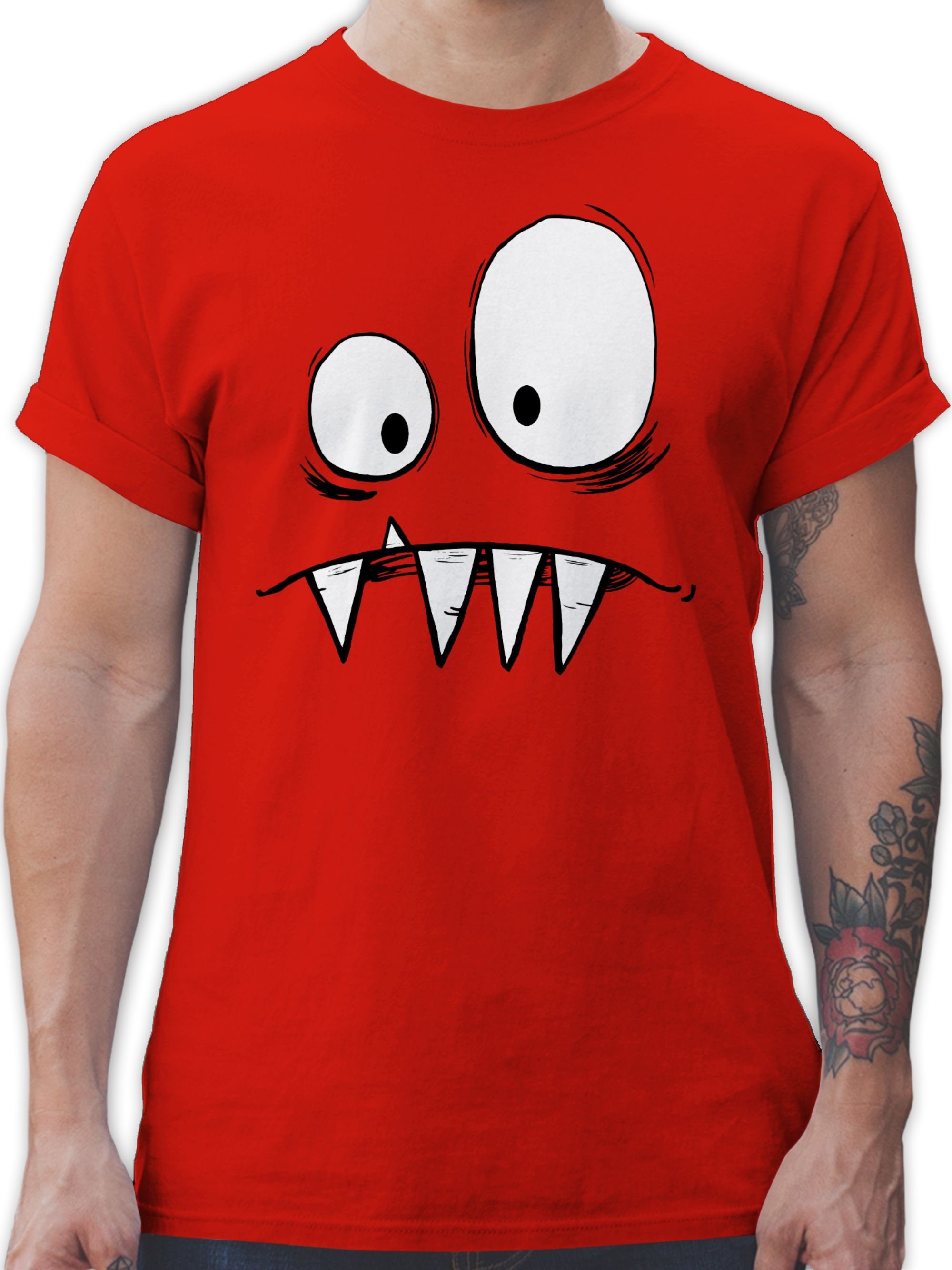 Shirtracer T-Shirt Freches Monster große Augen gruselige Zähne Karneval & Fasching 03 Rot