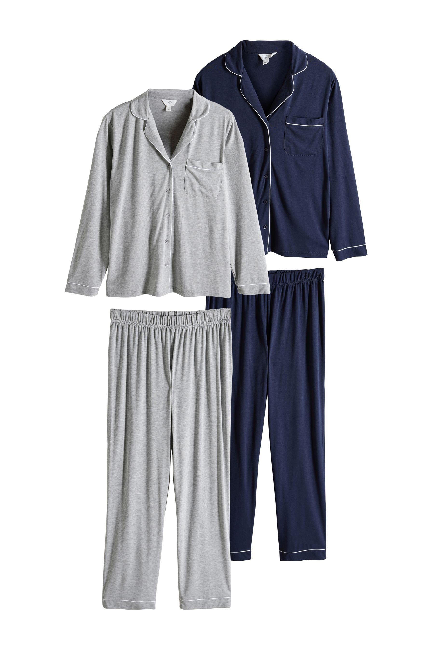 Pyjama The Set geknöpfter, langer Schlafanzug, 2er-Pack