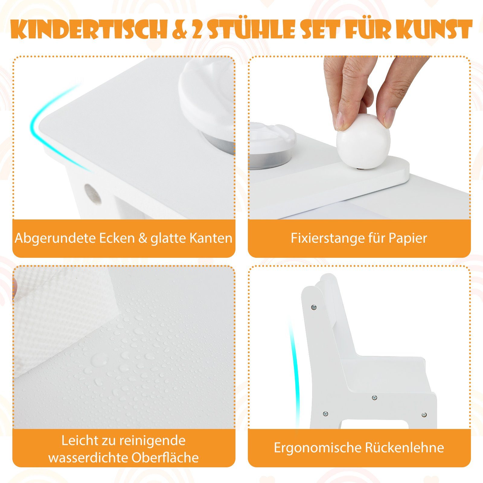 COSTWAY Kindersitzgruppe 3 TLG, Tisch mit 2 Stühlen & Stauraum, ab 3 Jahren